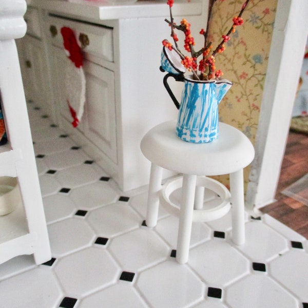 Miniature Stool, Mini White Wood Distressed Stool, Style #23, Dollhouse Miniature Furniture, 1:12 Scale, Dollhouse Stool, Mini Seat