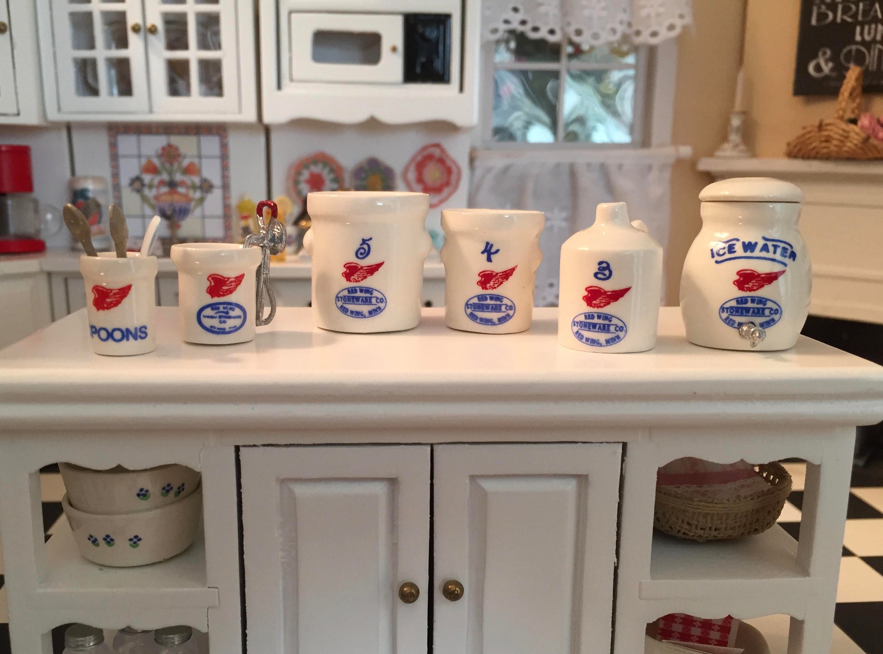 Miniature Crock Utensil Holder, Red Wing Look Spoon Holder, Crock With