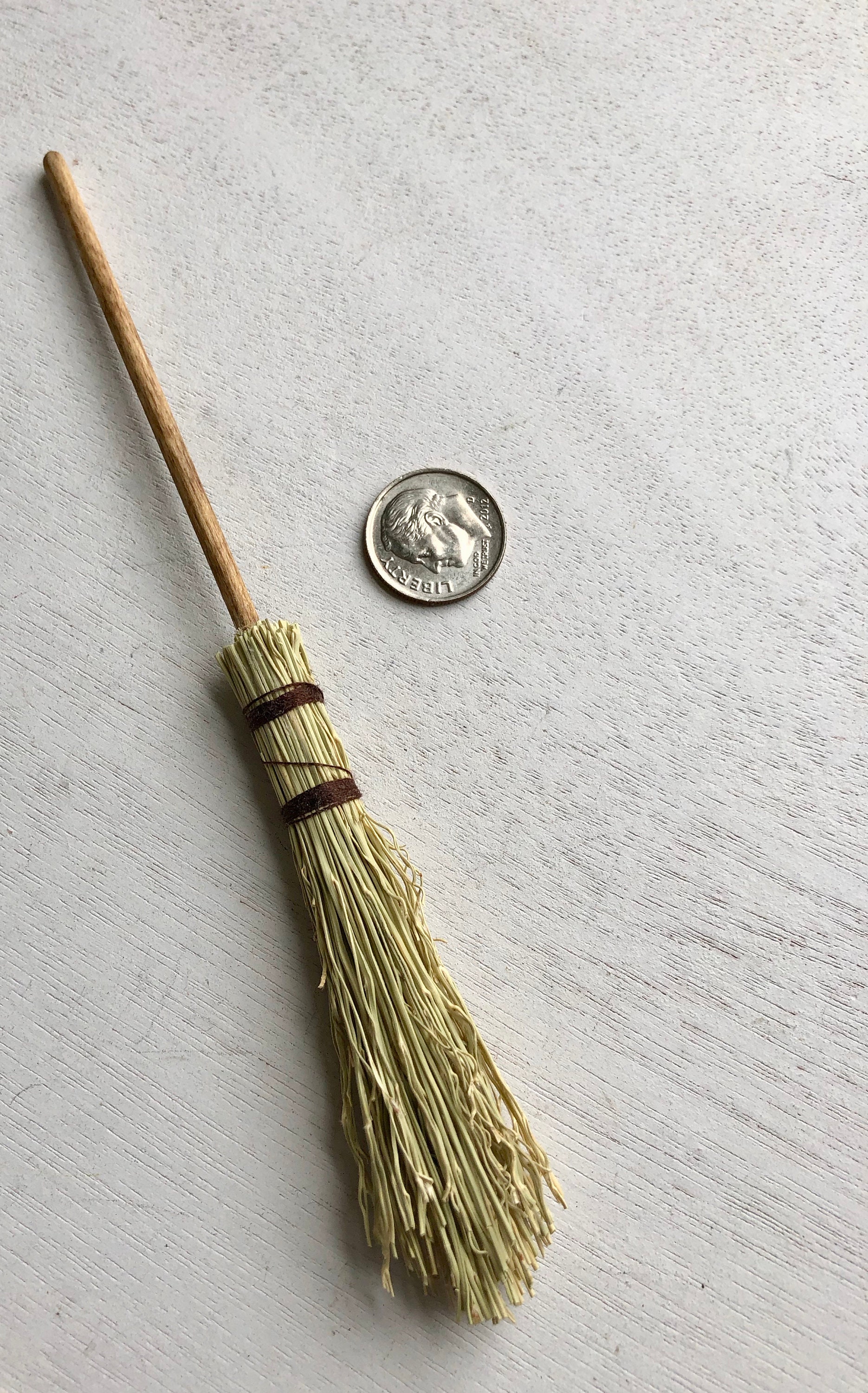Miniature Hand Crafted Straw Broom, Wood Handle Broom, Witch Broom