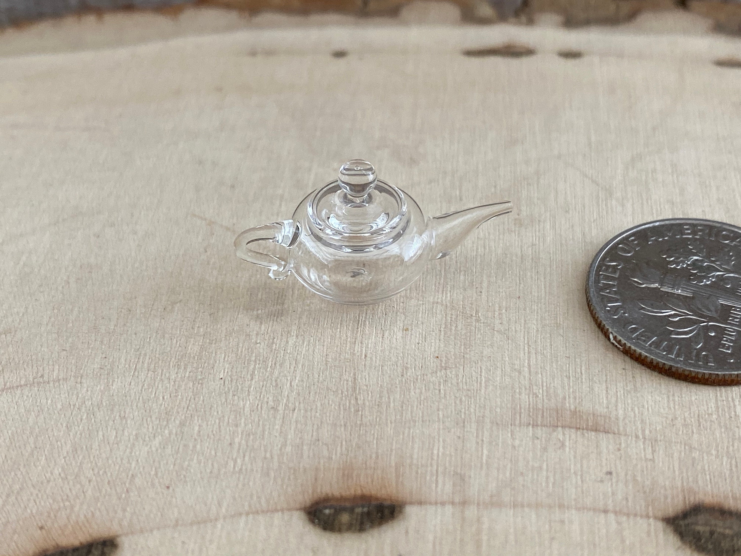 Miniature Glass Teapot, Clear Teapot with Lid, Style 04, Dollhouse