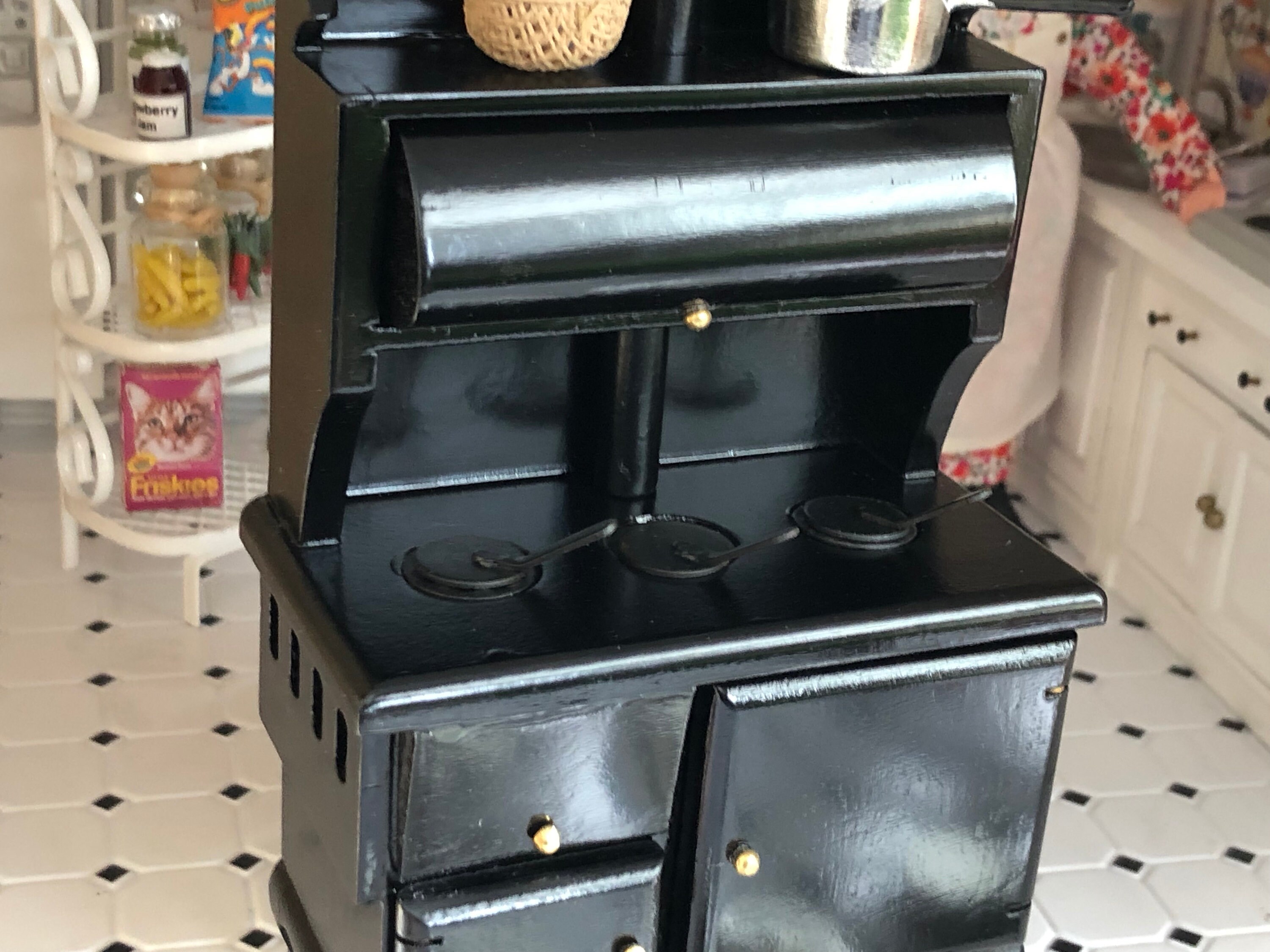 Miniature Stove, Black Wood Stove, Dollhouse Miniature, 112 Scale