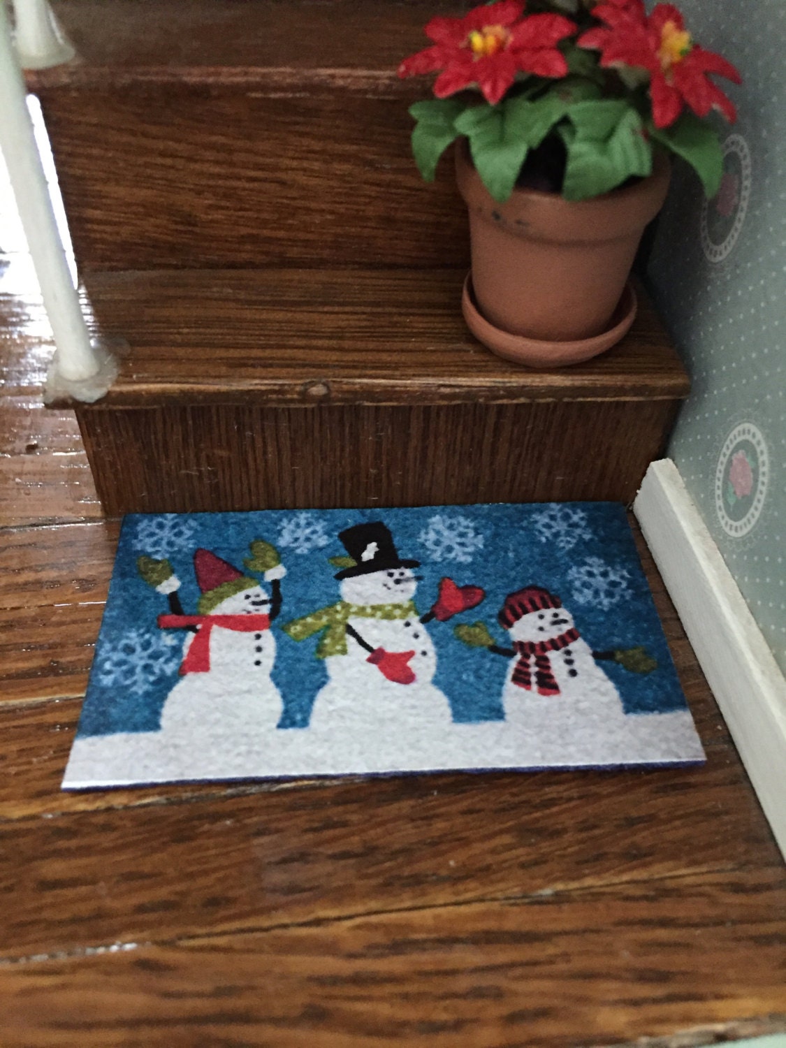 Miniature Christmas Snowman Mat Rug, Dollhouse Miniature, 112 Scale, Dollhouse