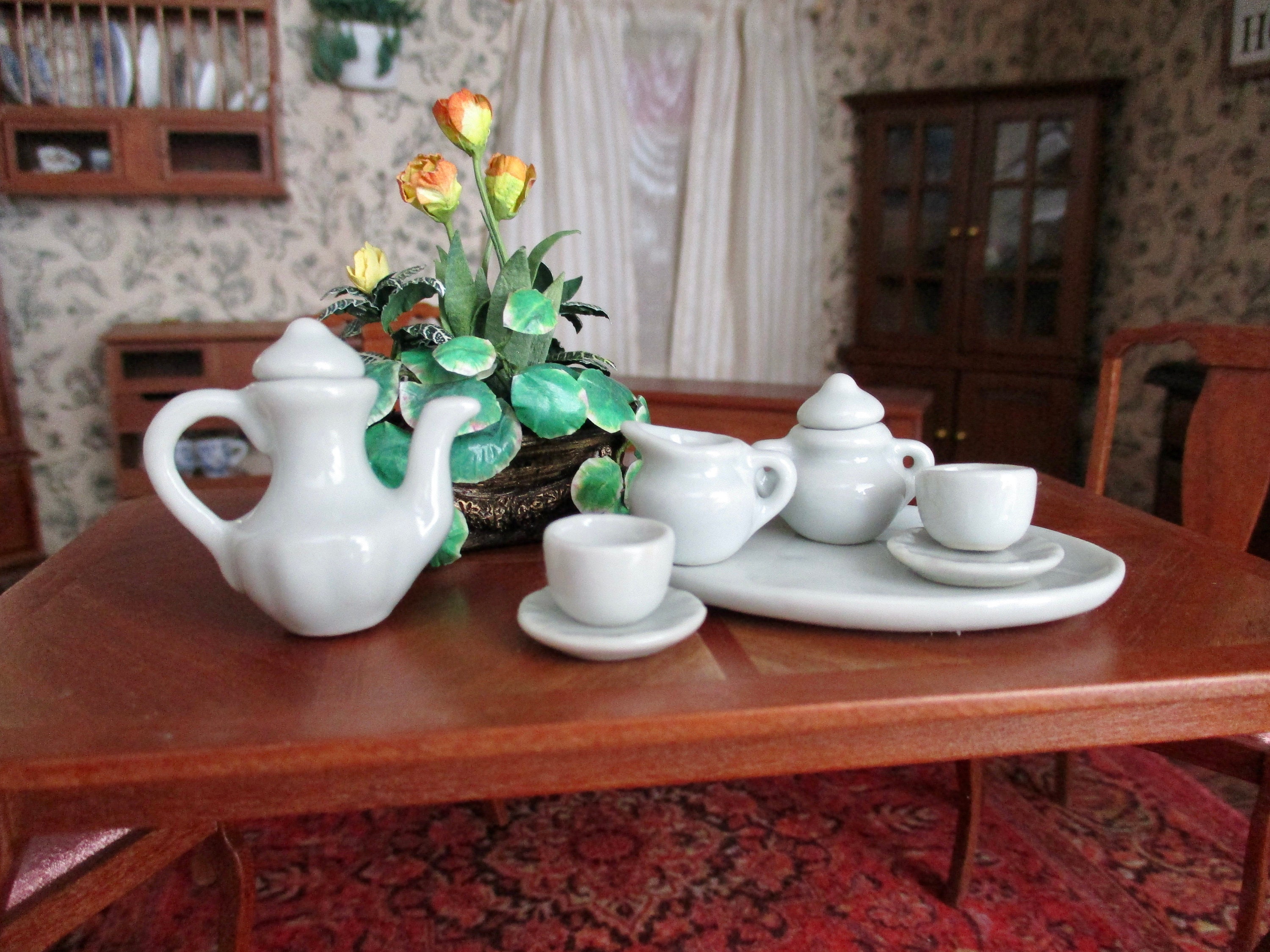 Miniature Tea Set, Mini Tea Set With Tray, 10 Piece Set, Style 57, CLEARANCE Priced, Dollhouse