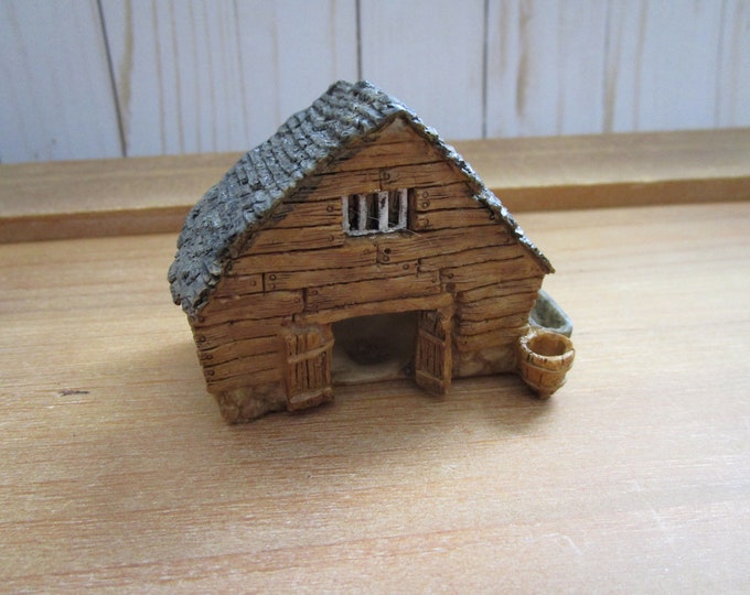 Mini Barn, Mini Stone Look Building Figurine, Style #06, Mini Resin Figurine, Shelf Sitter, Gift Home Decor