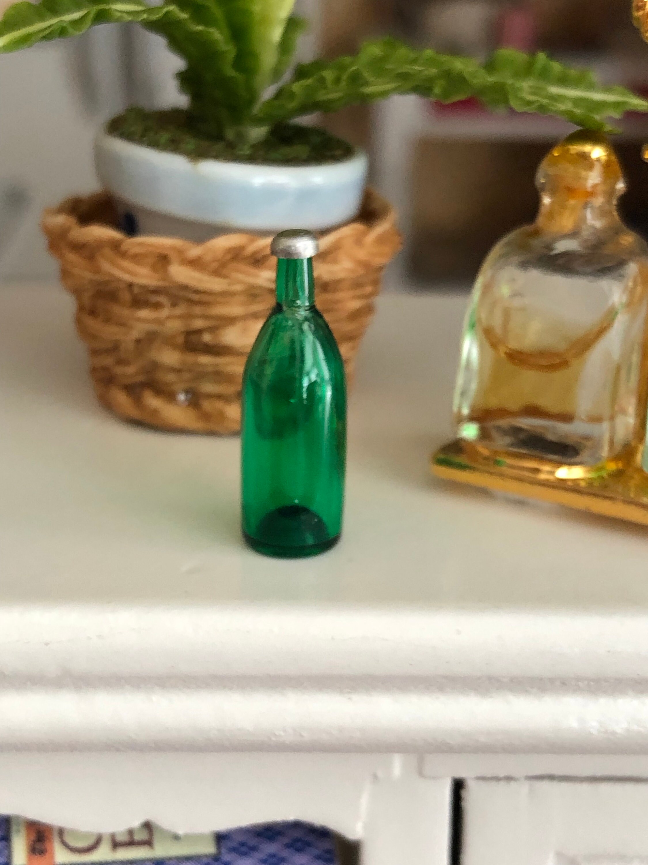 Miniature Green Bottle, Mini Glass Bottle with Cap, Mini Beer