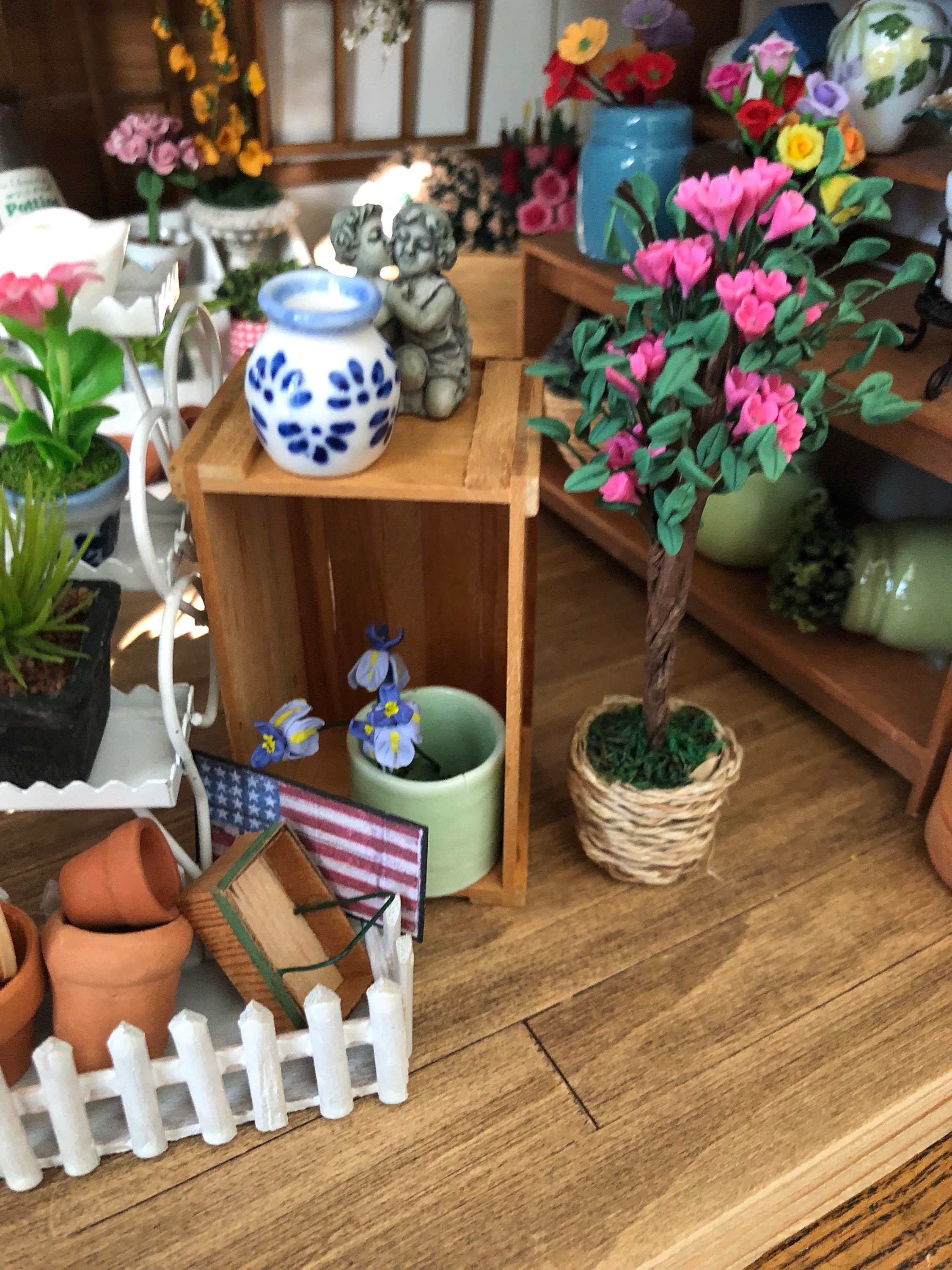 Miniature White and Blue Vase, Dollhouse Miniature, 112 Scale, Mini