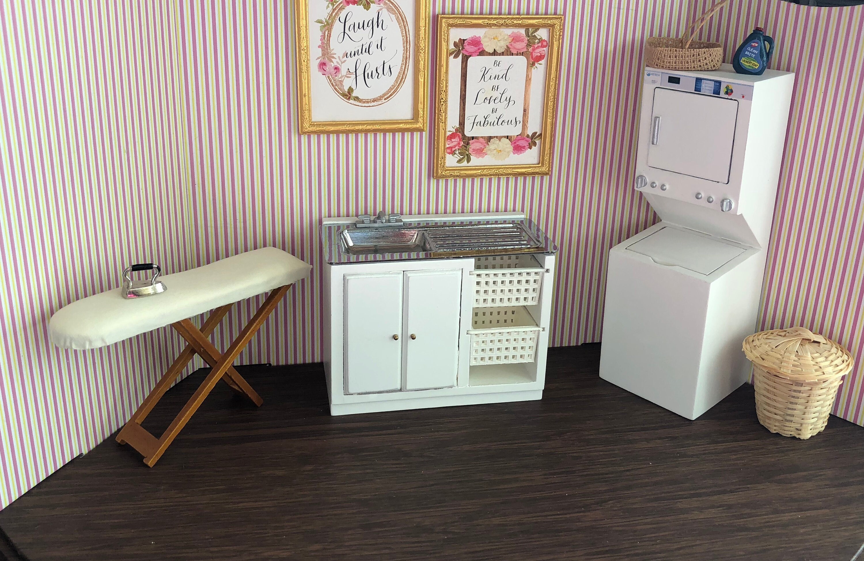 Miniature Laundry Room Set, Style 33, Dollhouse Miniature Furniture, 112 Scale, Stackable