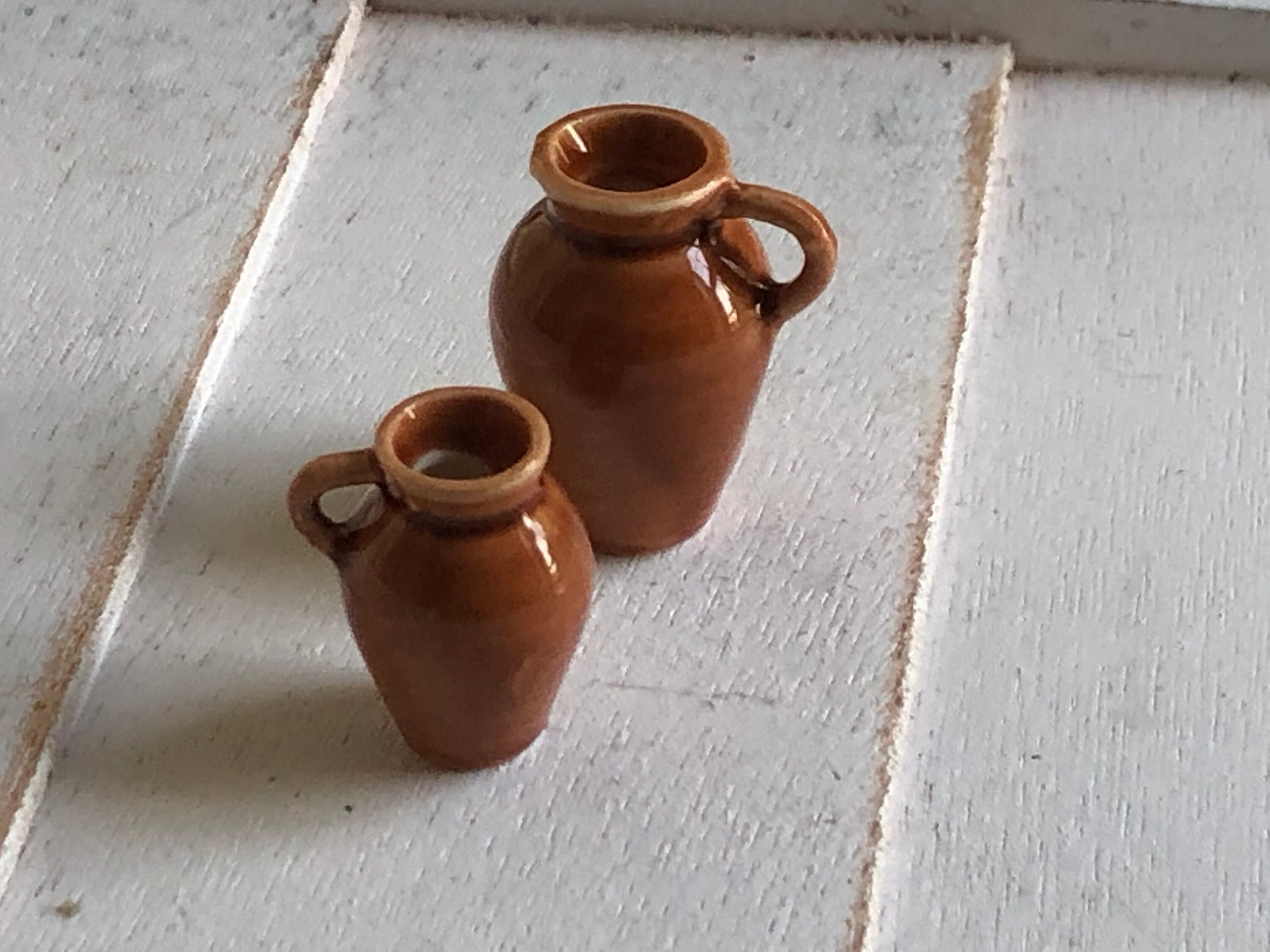 Miniature Jugs, Set of 2 Ceramic Handle Jugs, Style 60, Dollhouse