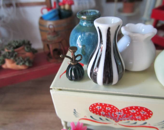 Miniature Vase, Mini Black And White Flower Vase, Style #42, Dollhouse Miniature, 1:12 Scale, Dollhouse Decor, Accessory