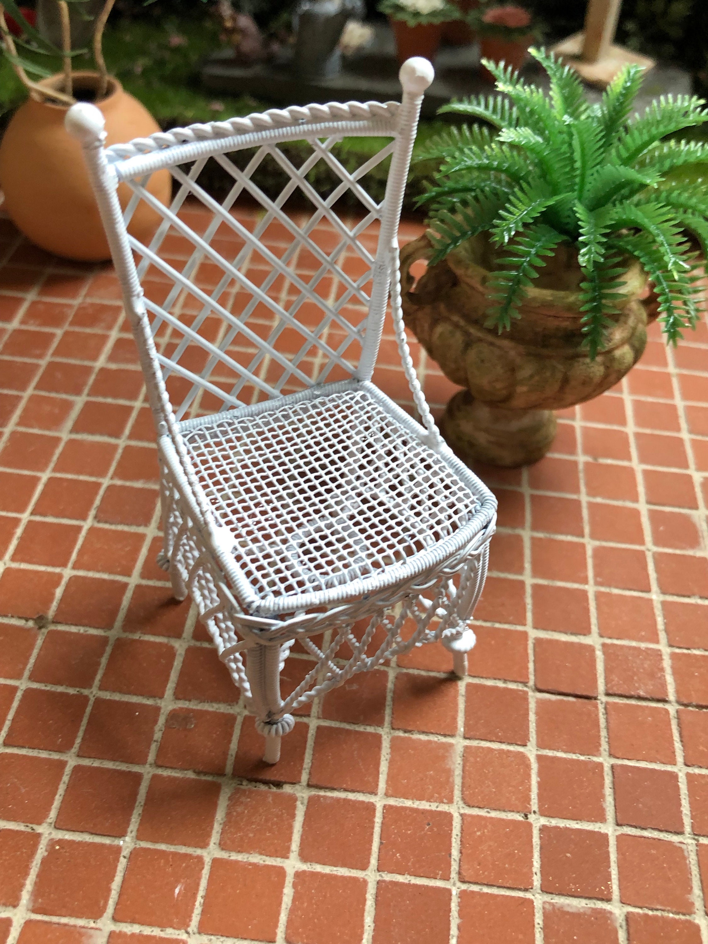 Miniature Chair, White Wire Straight Back Chair, Style 09, Dollhouse
