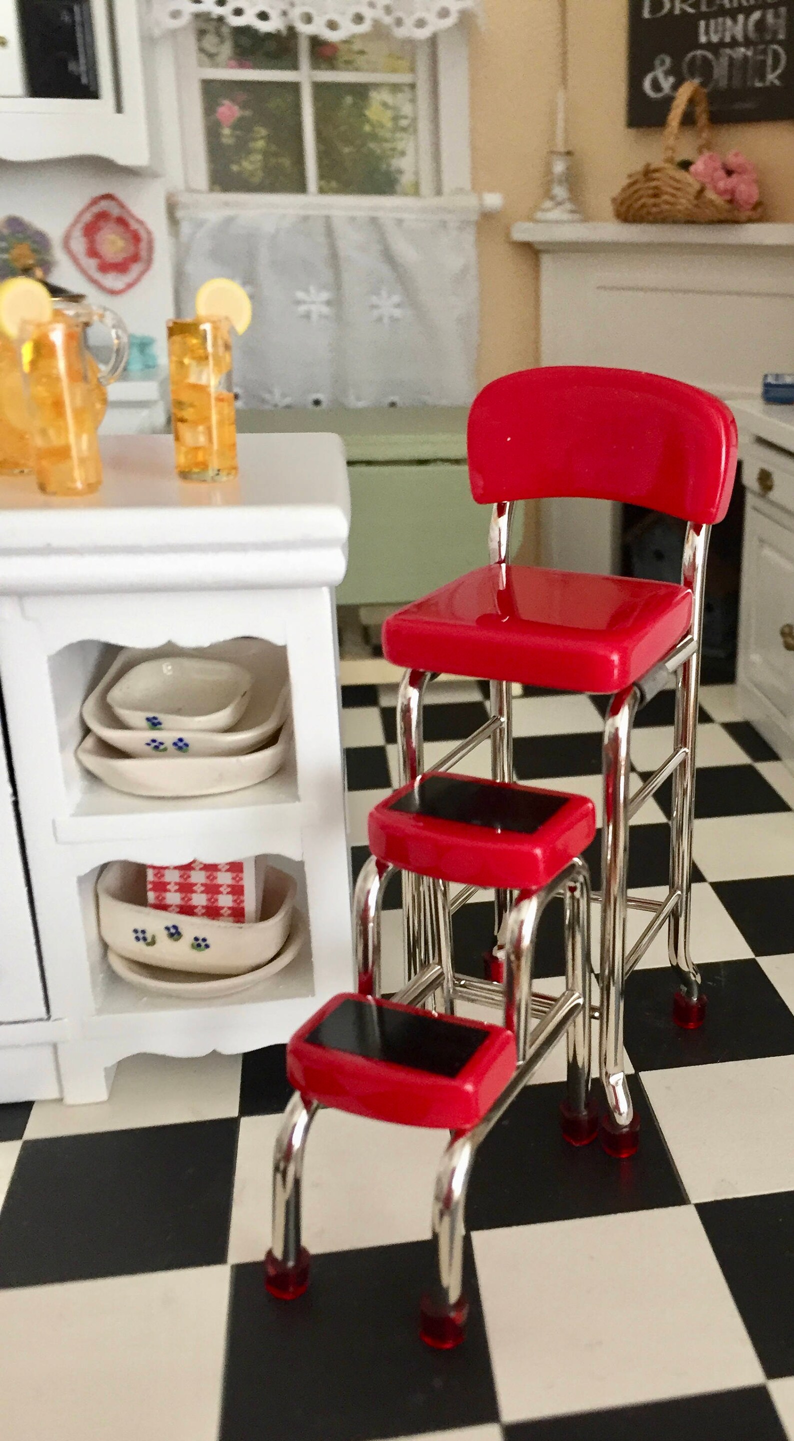 Miniature Red Metal Stool With Step Stool Retro Style Stool Etsy