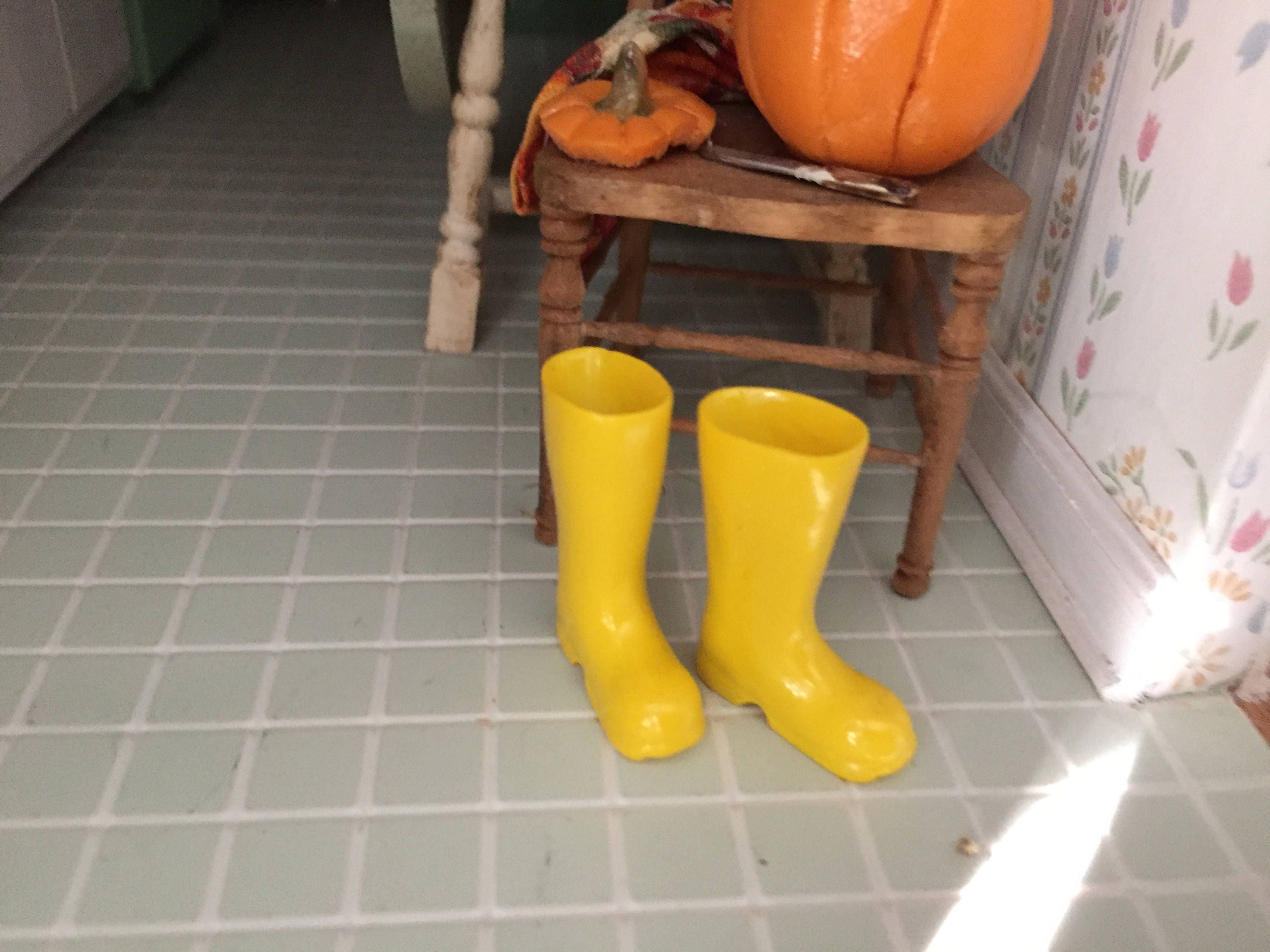 Miniature Yellow Boots Mini Rubber 