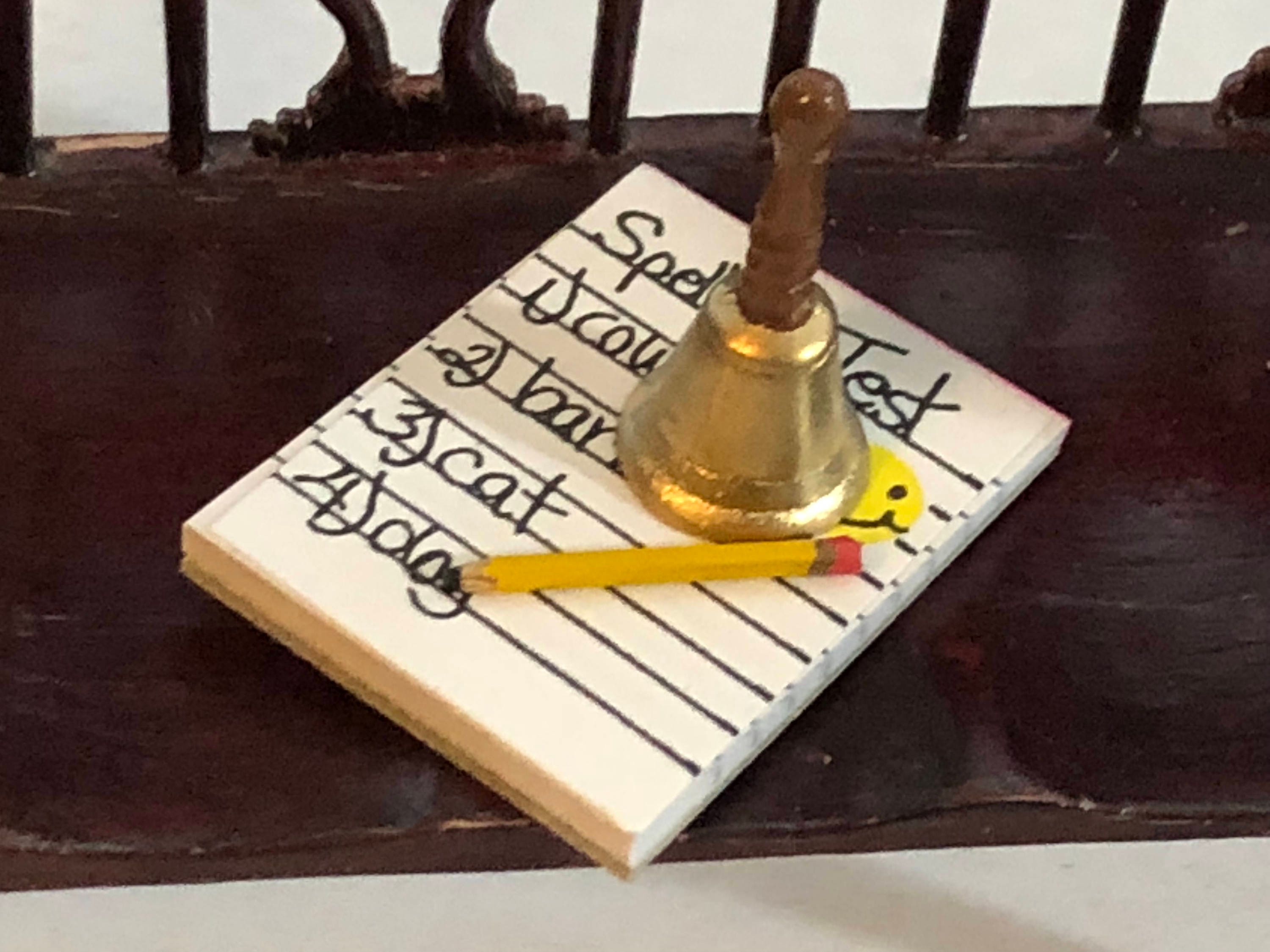Miniature School Bell Paper And Pencil Teacher Desk Decor