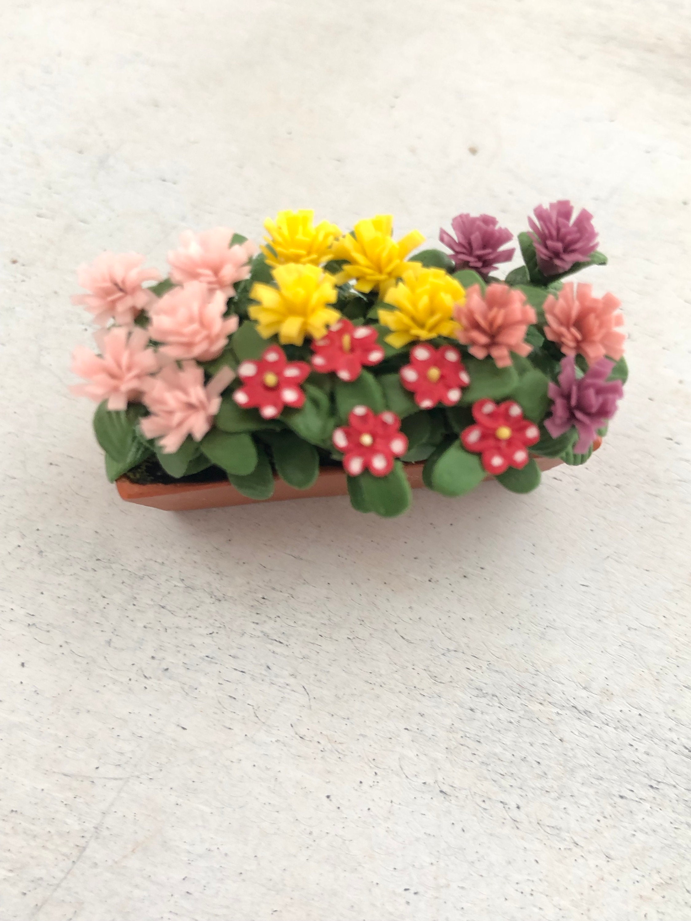 Miniature Flowers, Assorted Flowers in Clay Window Box Planter, Style