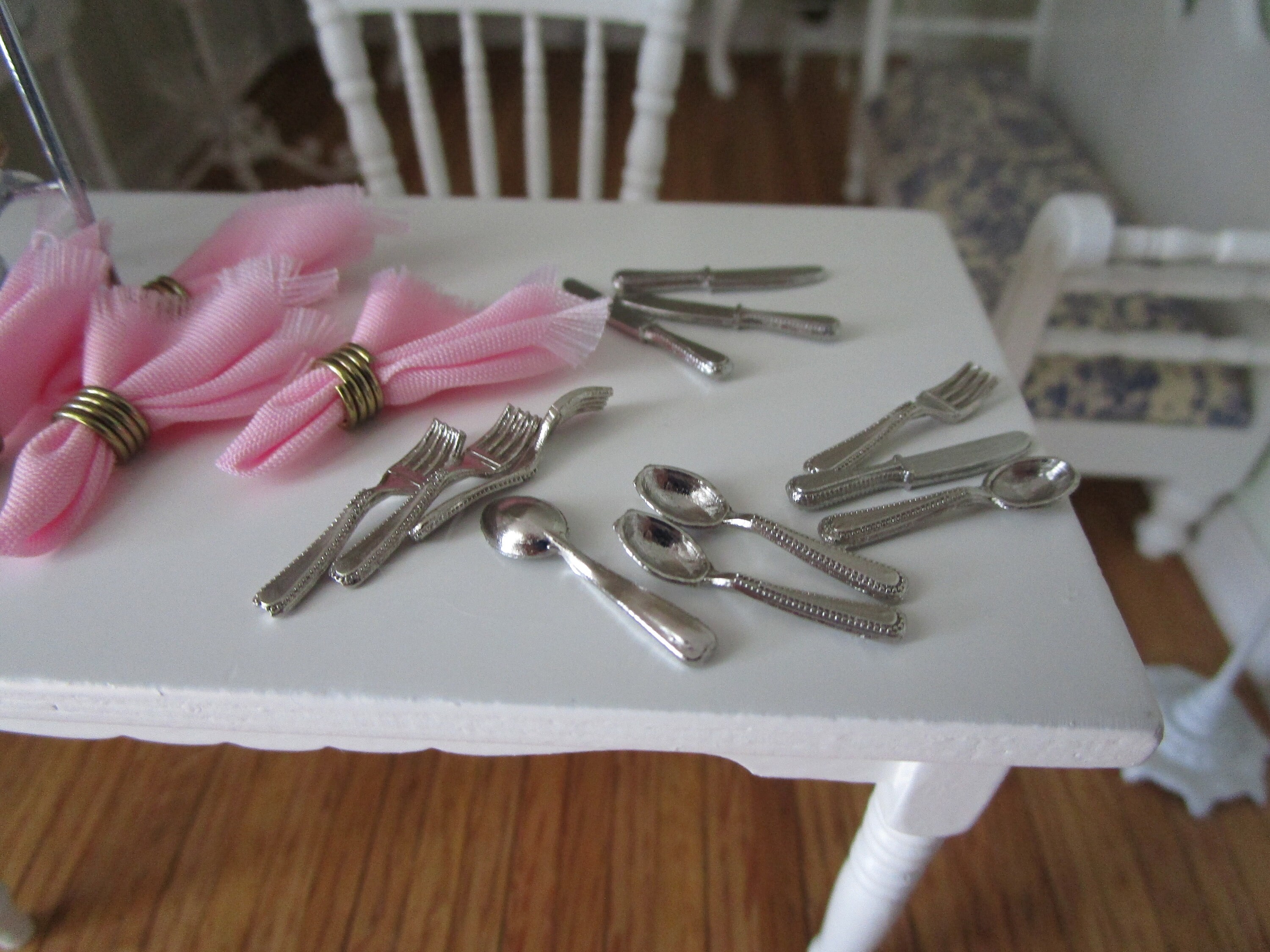 Miniature Silverware Set, 12 Piece Flatware, Style 37, Mini Cutlery