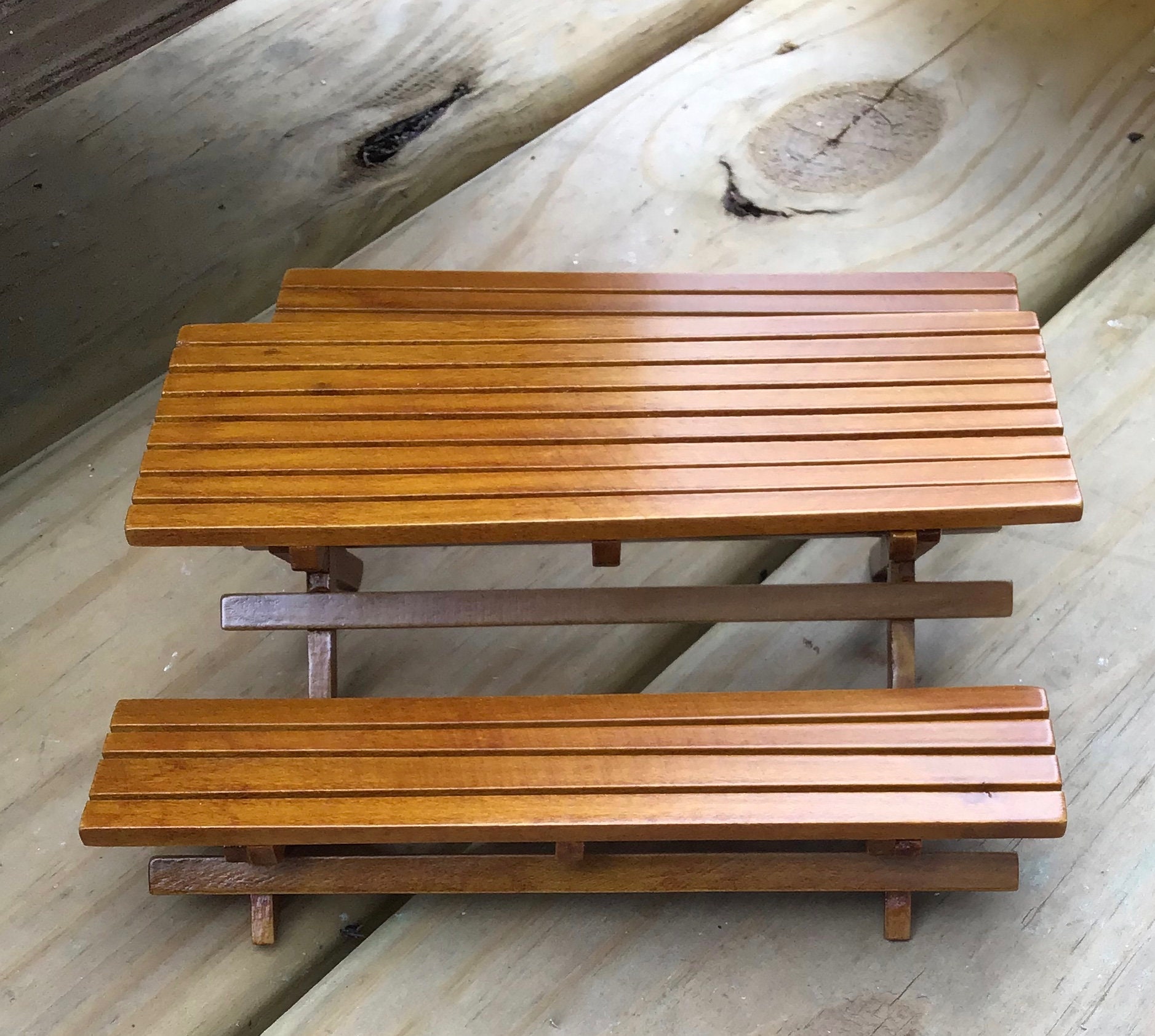 Miniature Picnic Table and Benches, 3 Pc Set, Wood Picnic Table