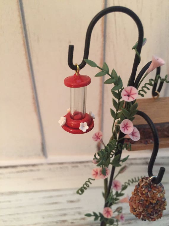 Miniature Hummingbird Feeder Red Mini Feeder Dollhouse Etsy