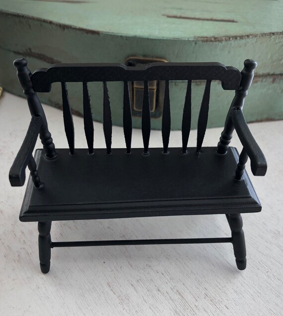 Sale Miniature Black Deacon Bench Mini Wood Bench Dollhouse Etsy