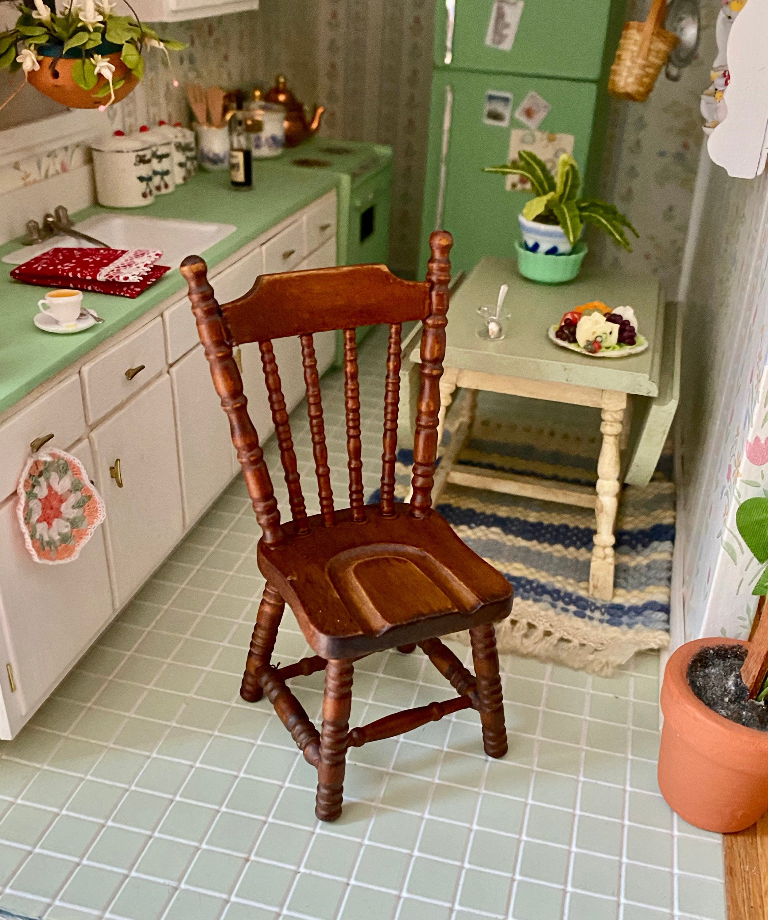Miniature Chair, Mini Wood Chair, Side Kitchen Chair, Walnut Finish