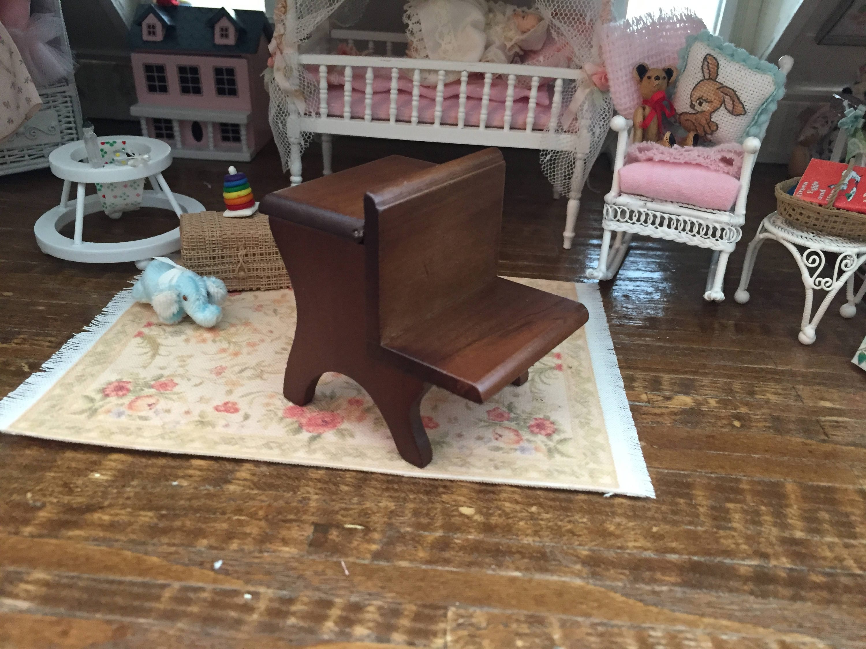 Miniature School Desk, Vintage Style Wood School Desk, Dollhouse