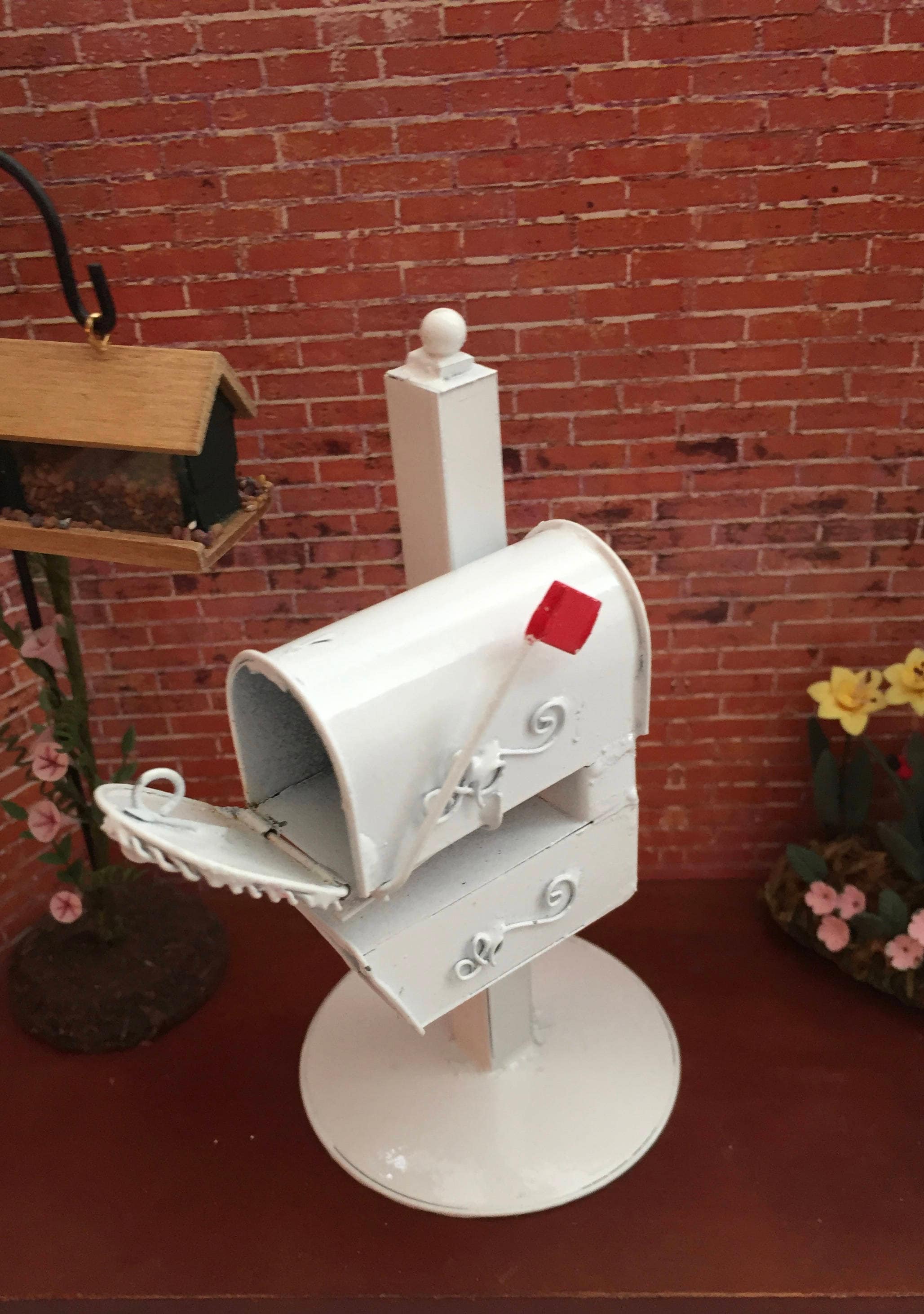 Miniature Mailbox, White Metal Mailbox, Dollhouse Miniature, 112 Scale