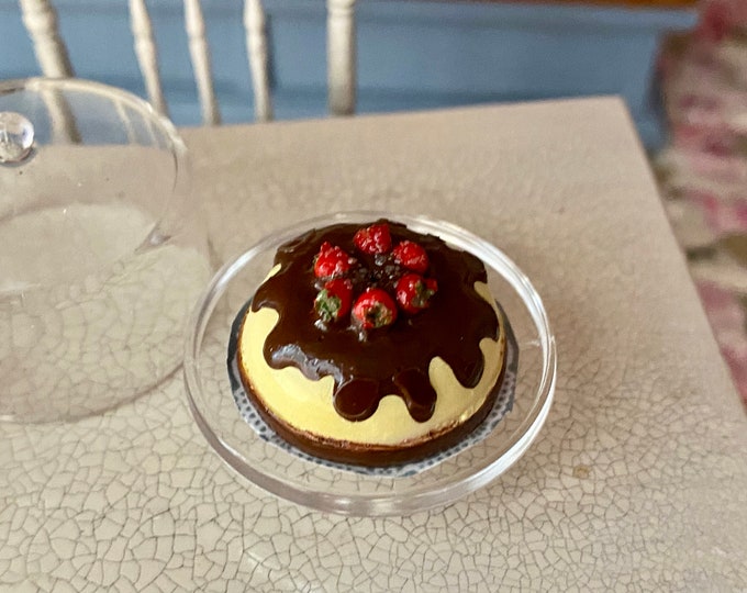 Miniature Strawberry Cake, Mini Cake on Paper Doily, Dollhouse Miniature, 1:12 Scale. Dollhouse Food, Mini Dessert, Mini Food