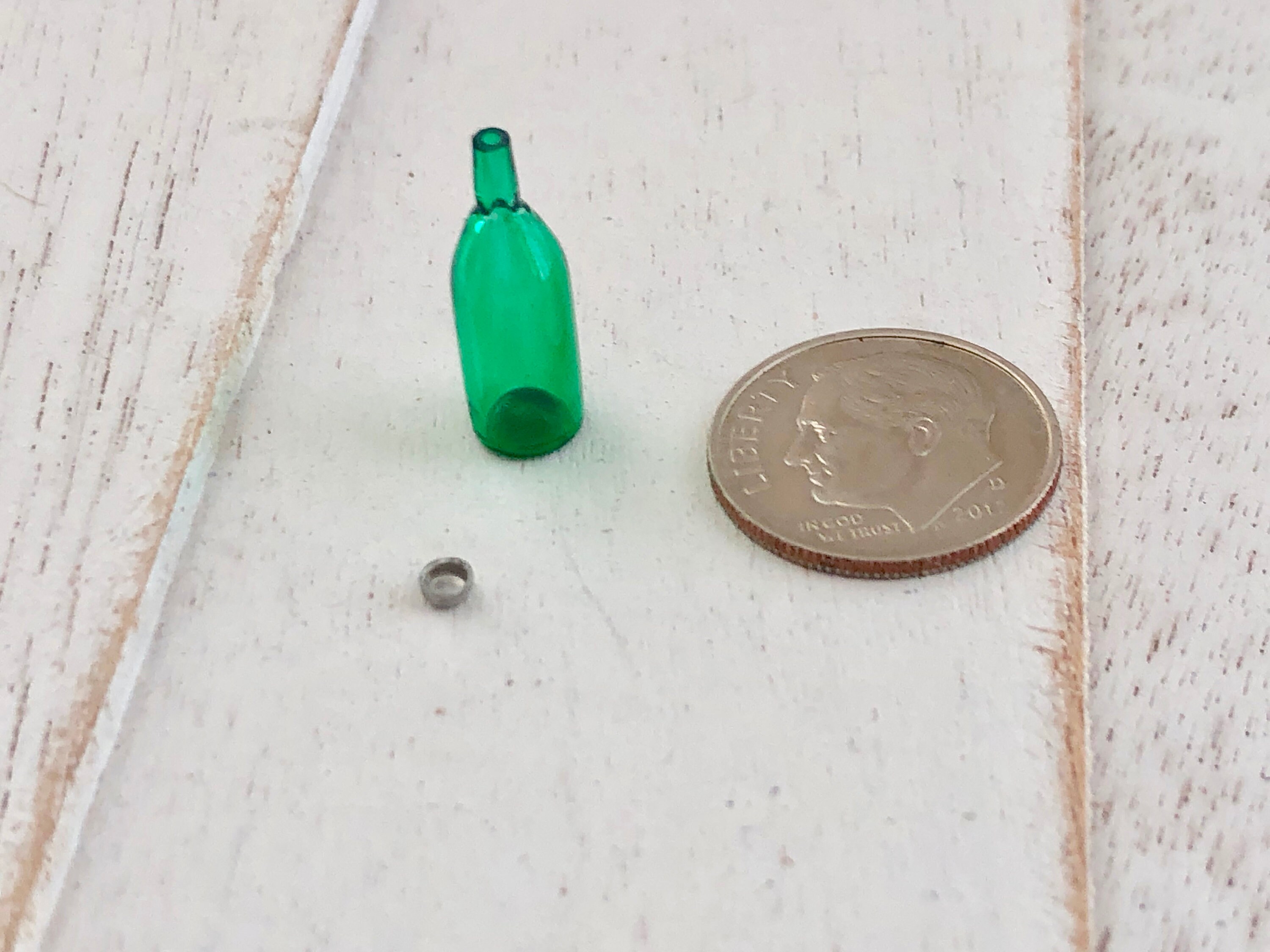 Miniature Green Bottle, Mini Glass Bottle with Cap, Mini Beer