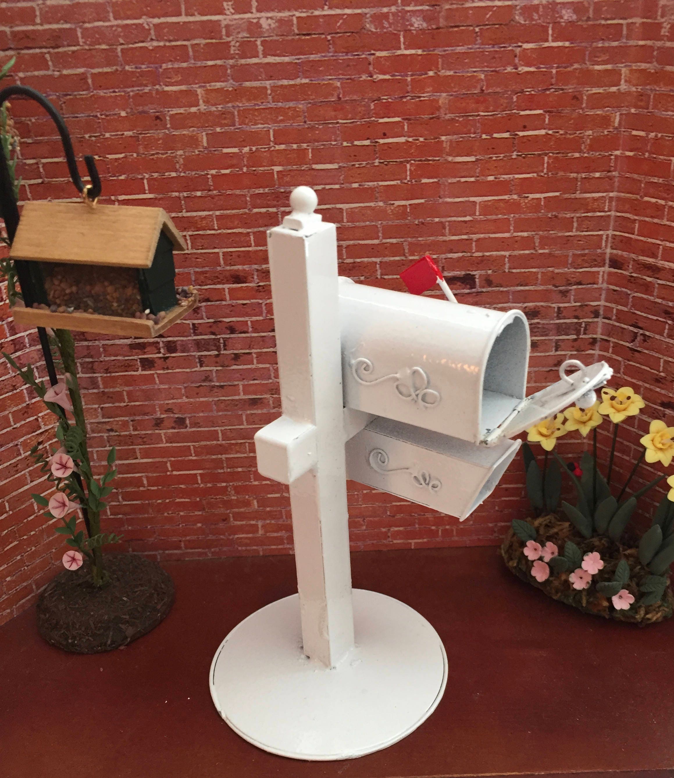 Miniature Mailbox, White Metal Mailbox, Dollhouse Miniature, 112 Scale