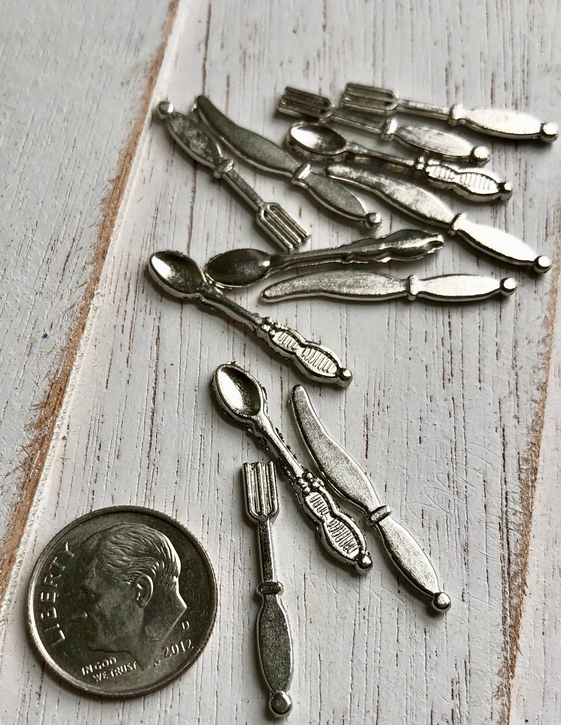 Miniature Silverware Set, 12 Piece Flatware Set, Mini Cutlery, Style 10