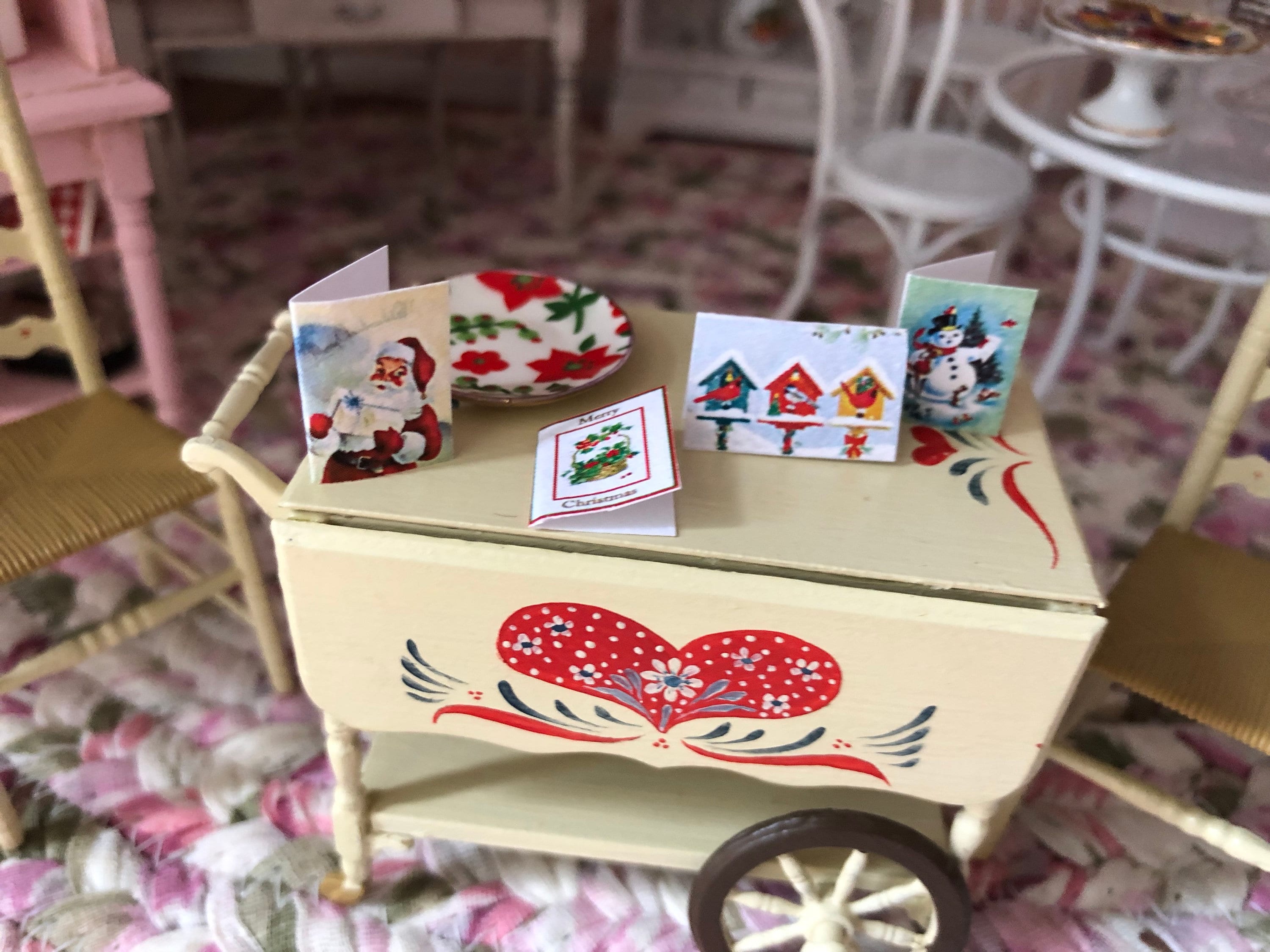 Miniature Cards, Christmas Card Set, 4 Pieces, Dollhouse Miniature, 1