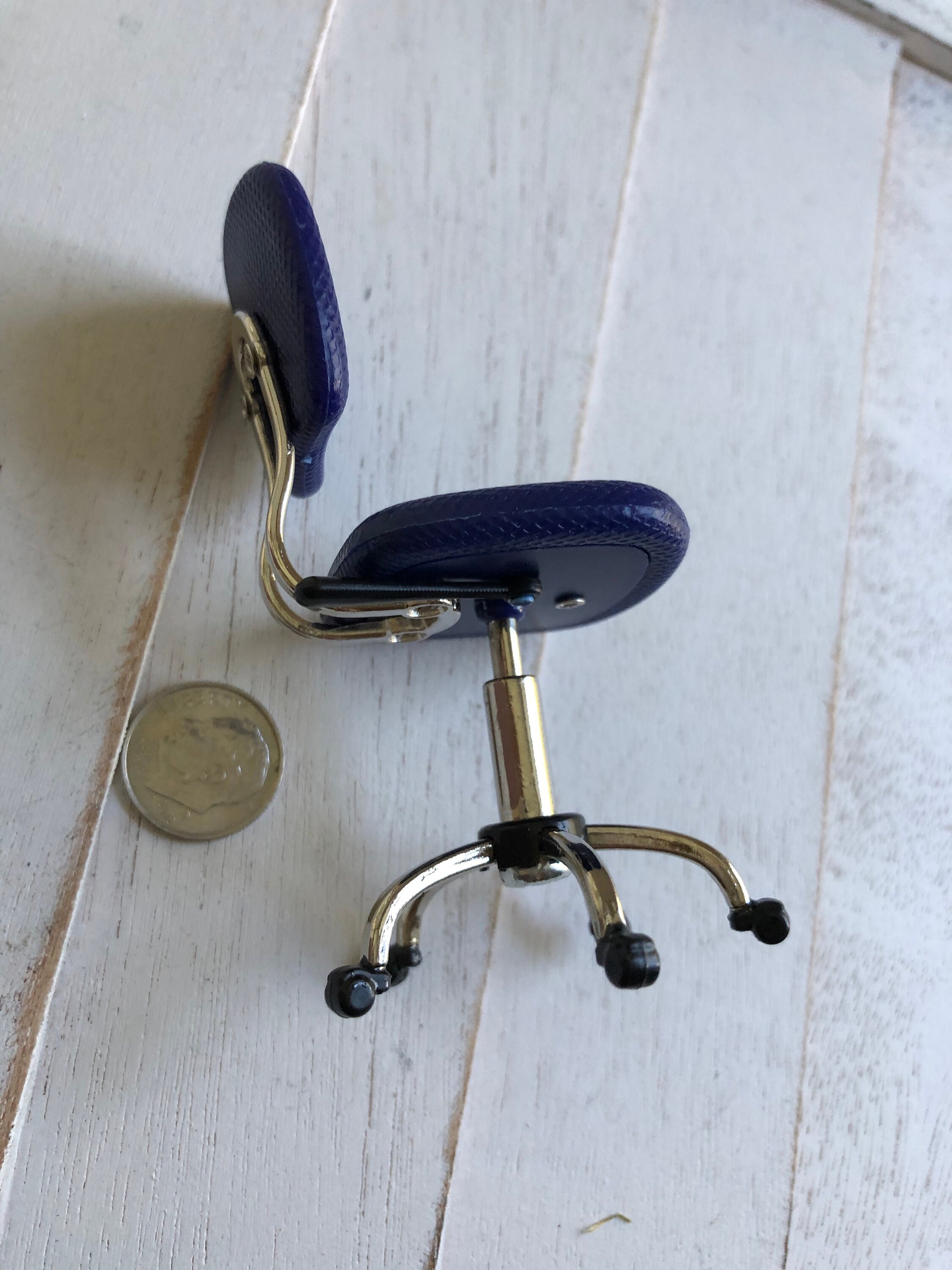 Miniature Swivel Office Chair, Mini Blue Desk Chair, Dollhouse