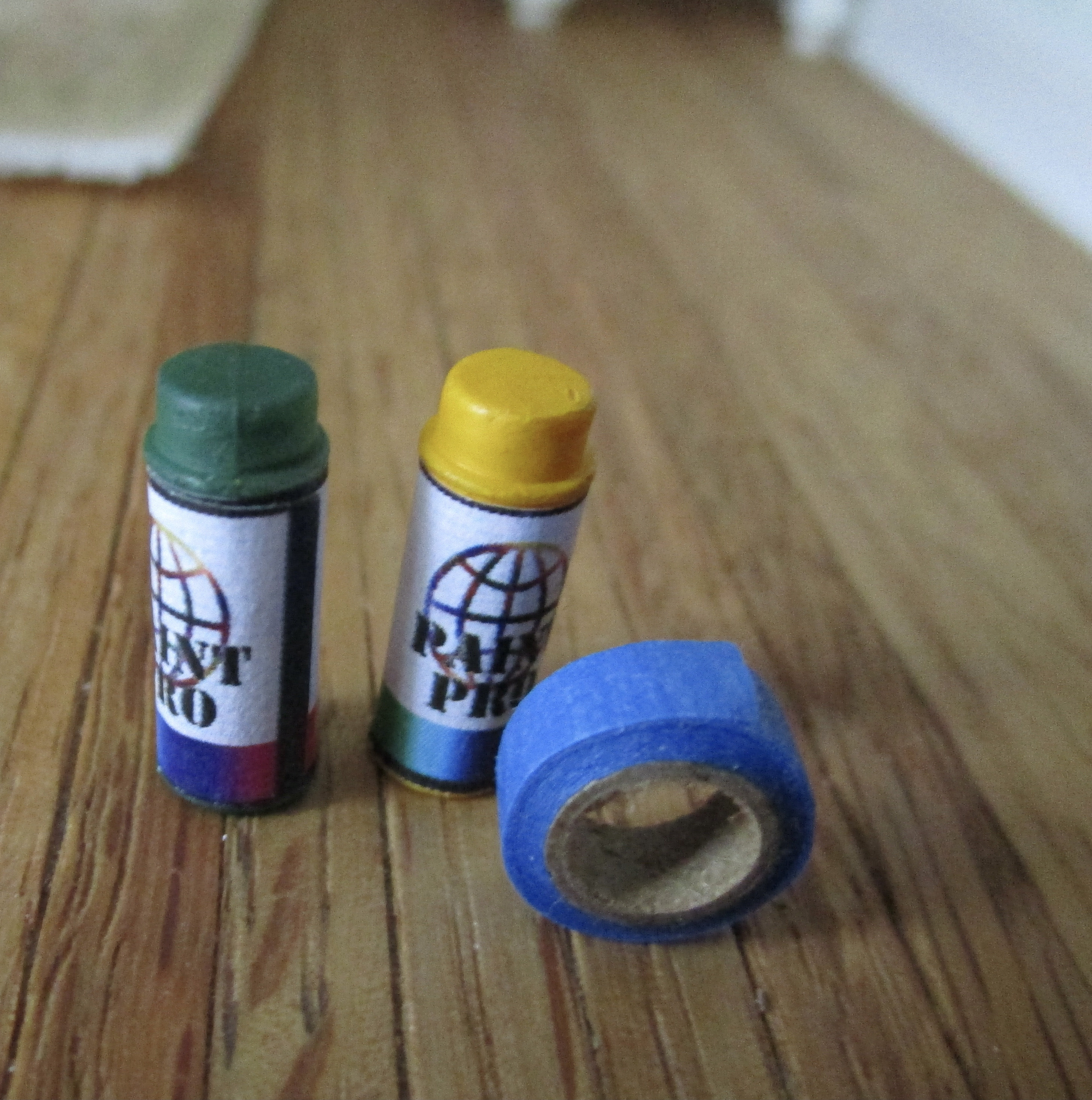 Miniature Spray Paint Cans And Painters Tape, 3 Piece Set, Mini