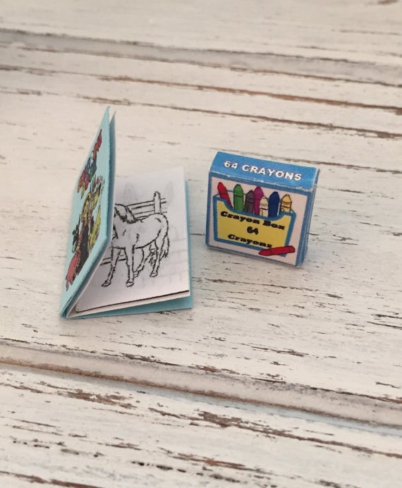 Miniature Farm Coloring Book and Crayon Box, 2 Piece Set, Dollhouse