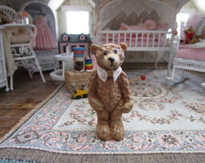 Vintage Miniature Teddy Bear Figurine, Mini Bear Style #B8, Ceramic Bear Figurine, Mini Standing Bear With Collar