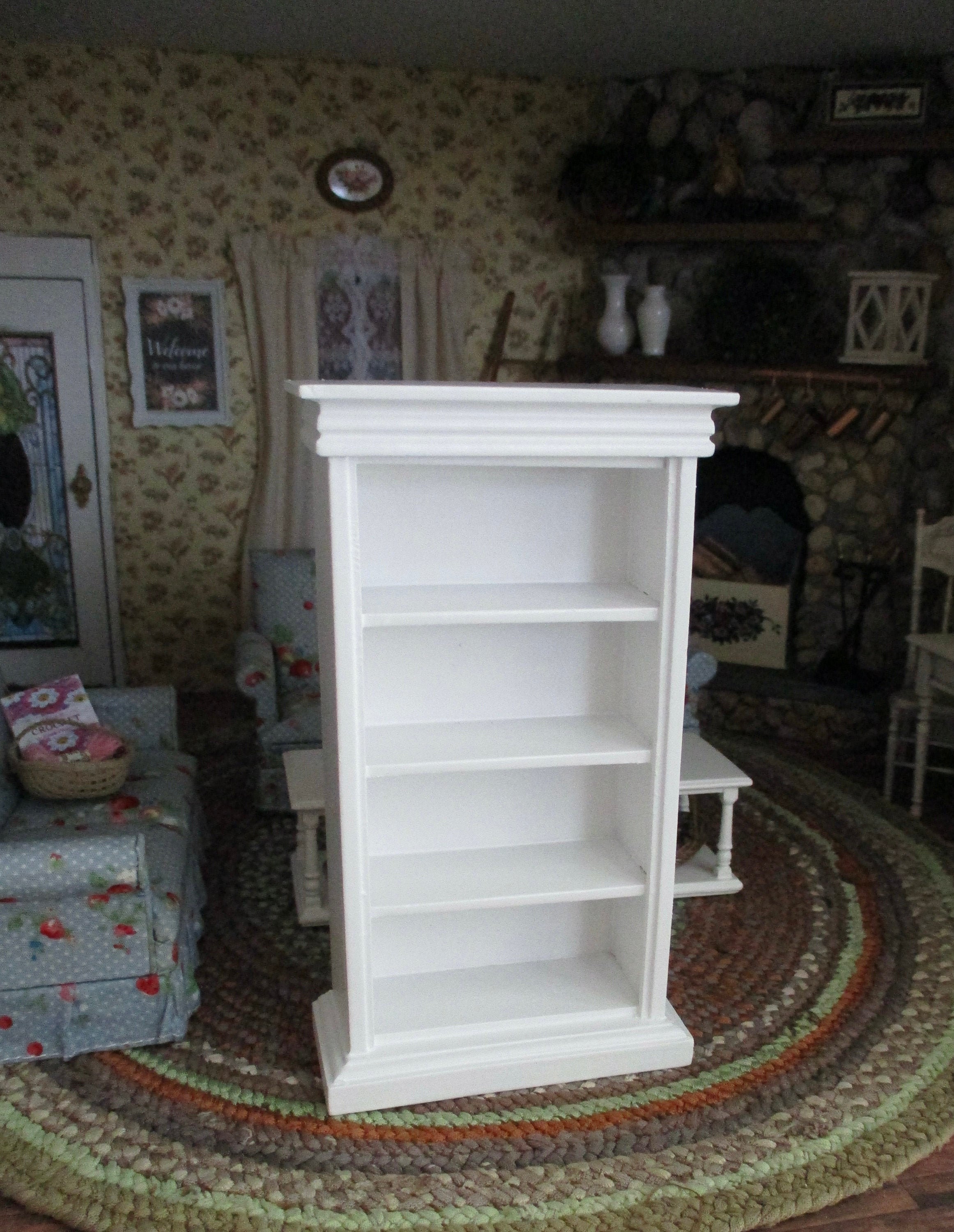 Miniature Book Case, Mini White Wood Bookshelf, Dollhouse Miniature