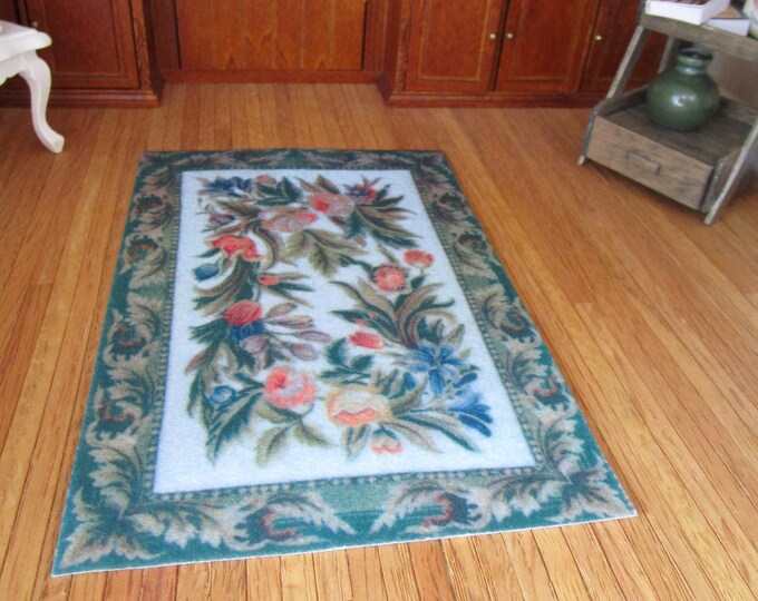 Miniature Rug, Floral Leaf Look Printed Rug Style #49, Dollhouse Miniature, 1:12 Scale, Dollhouse Decor, Accessory