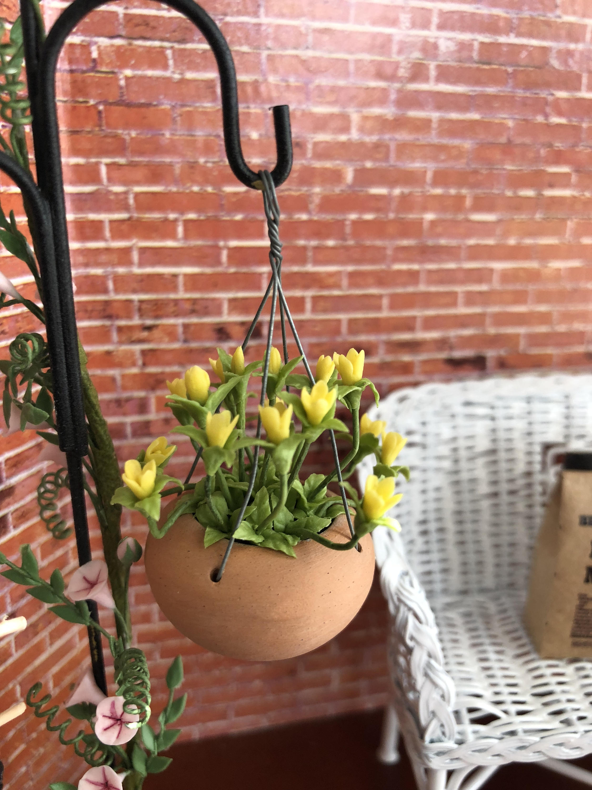 Miniature Hanging Flowers in Clay Pot, Hanging Yellow Hypericum, 83
