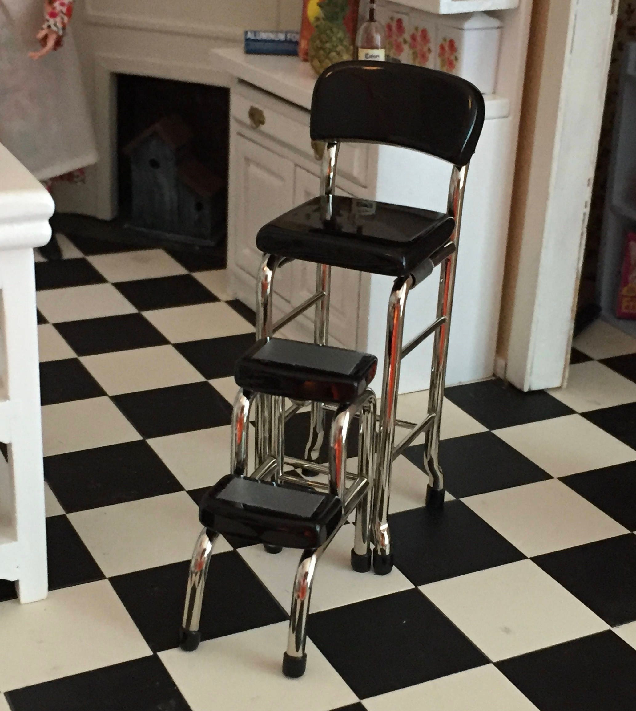 Miniature Black Metal Stool With Step Stool, Vintage Style ...