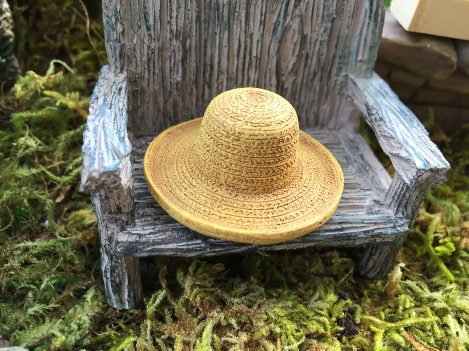 Miniature Hat, Garden Straw Look Hat, Dollhouse Miniature, Miniature