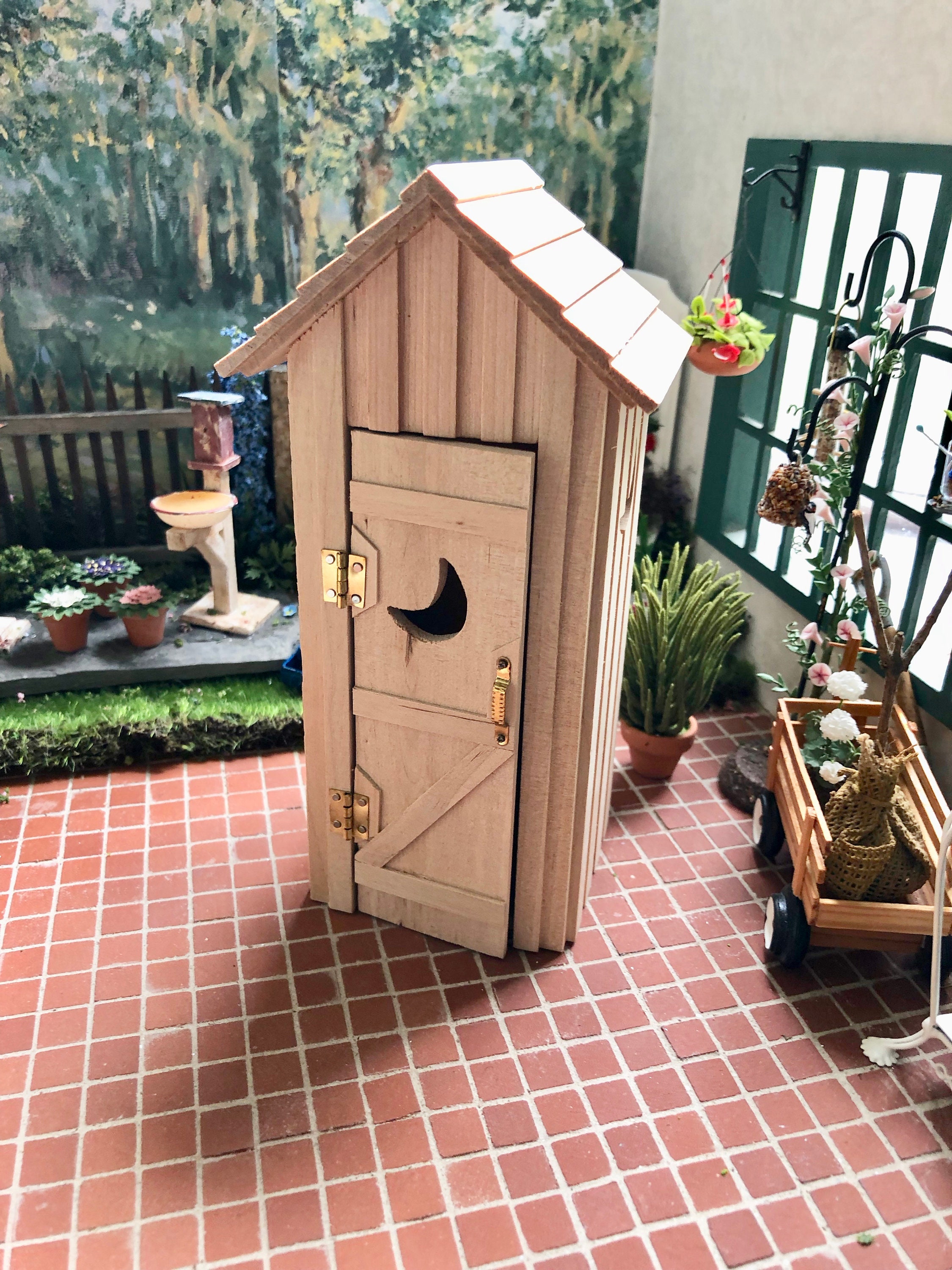 Miniature Outhouse, Mini Unfinished Wood Outhouse, Dollhouse Miniature, 112 Scale, Wood Out