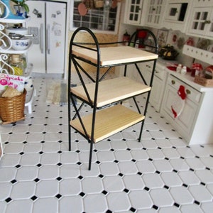 Miniature Wood And Metal Shelving Unit, Mini Black and Wood Shelf, Style #40, Dollhouse Miniature Furniture, 1:12 Scale