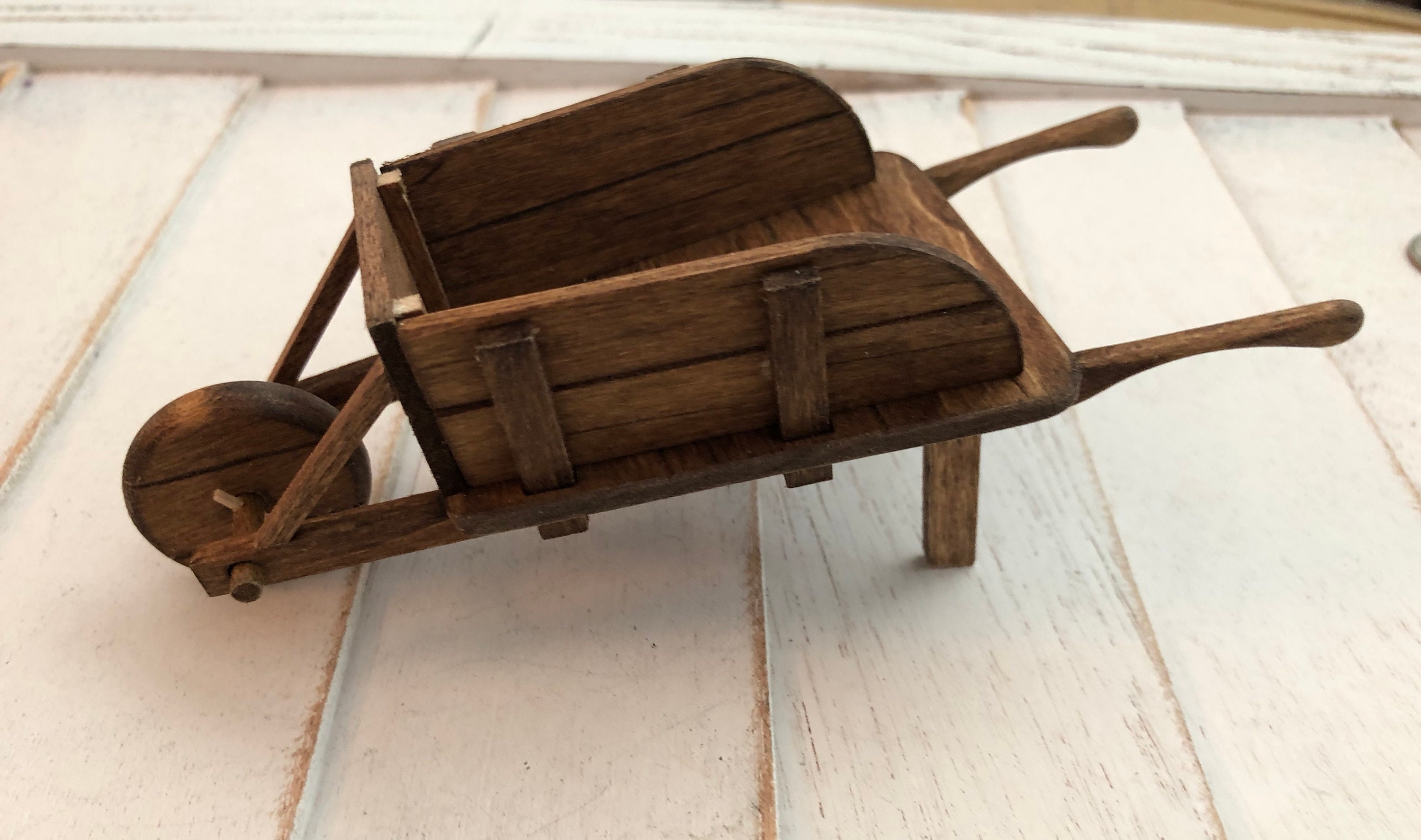 Miniature Wheelbarrow, Hand Crafted Wood Wheelbarrow, Dollhouse