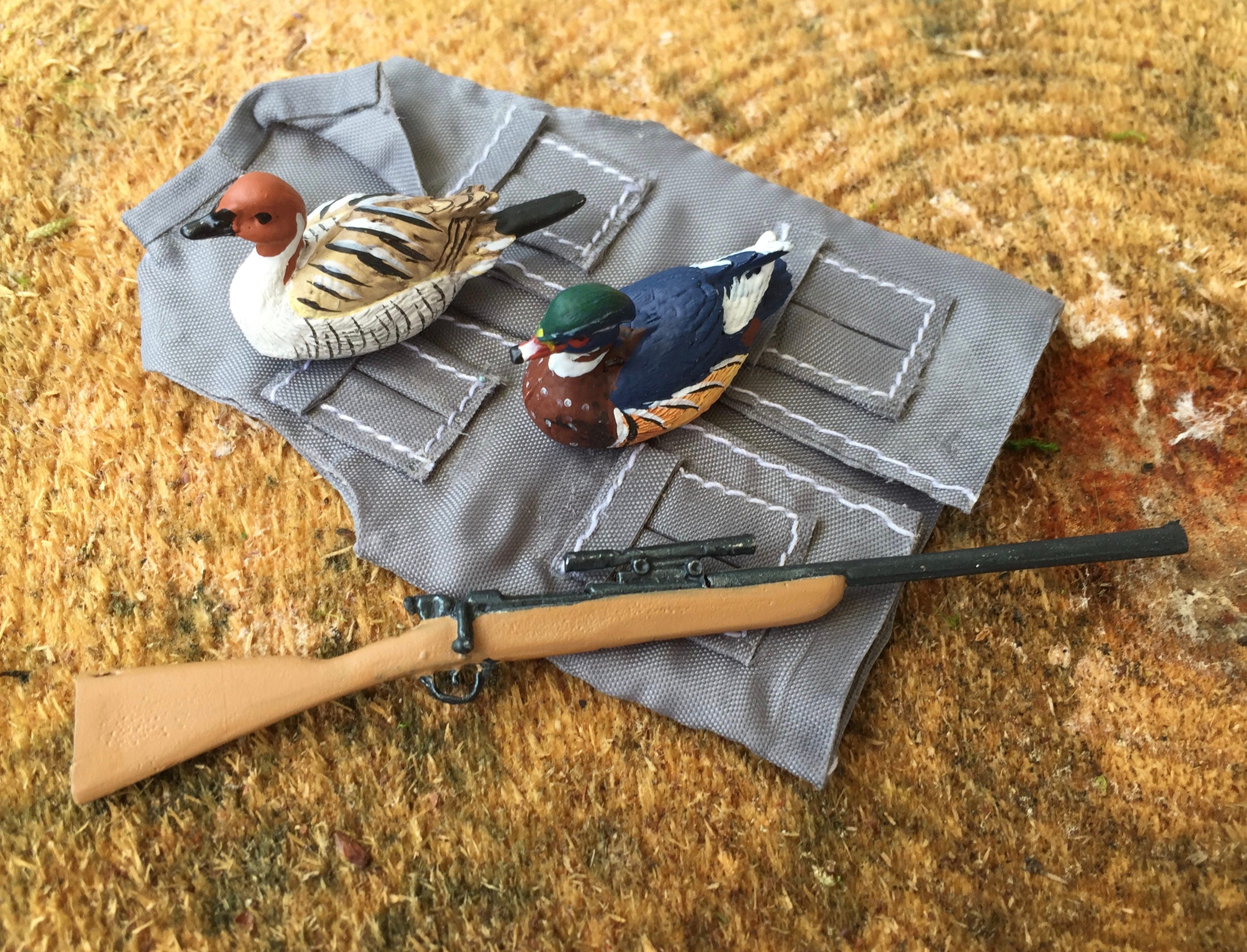 Miniature Duck Decoys, Mini Ducks, Set of 2, Dollhouse Miniature, 112