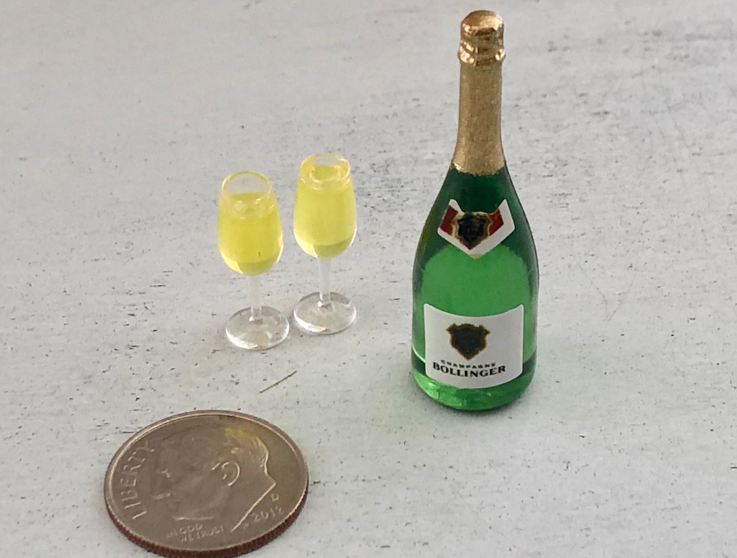 Miniature Champagne Set, Bottle and 2 Filled Glasses, 3 Piece Set Style