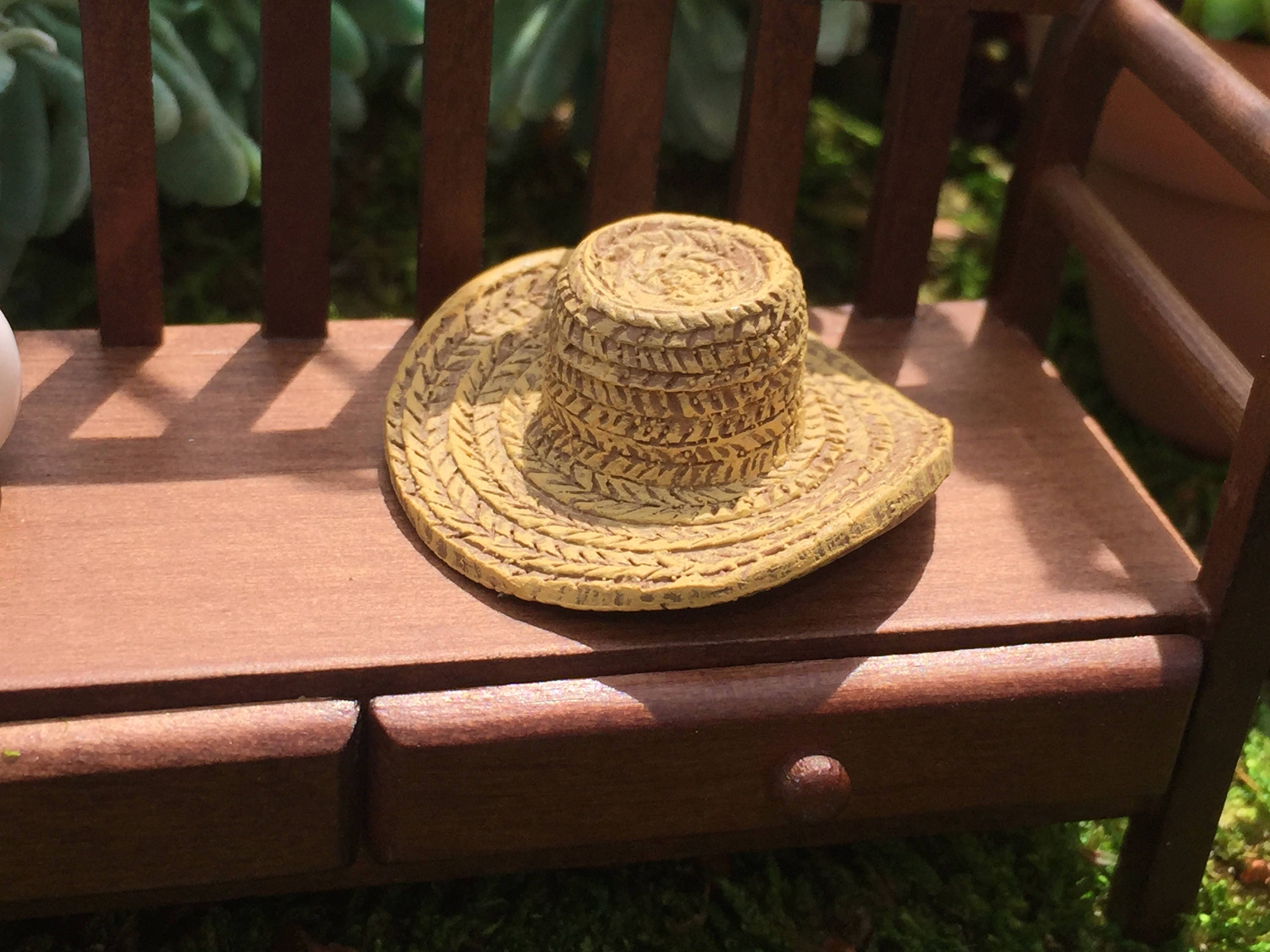 Miniature Hat, Garden Straw Look Hat, Dollhouse Miniature, Miniature