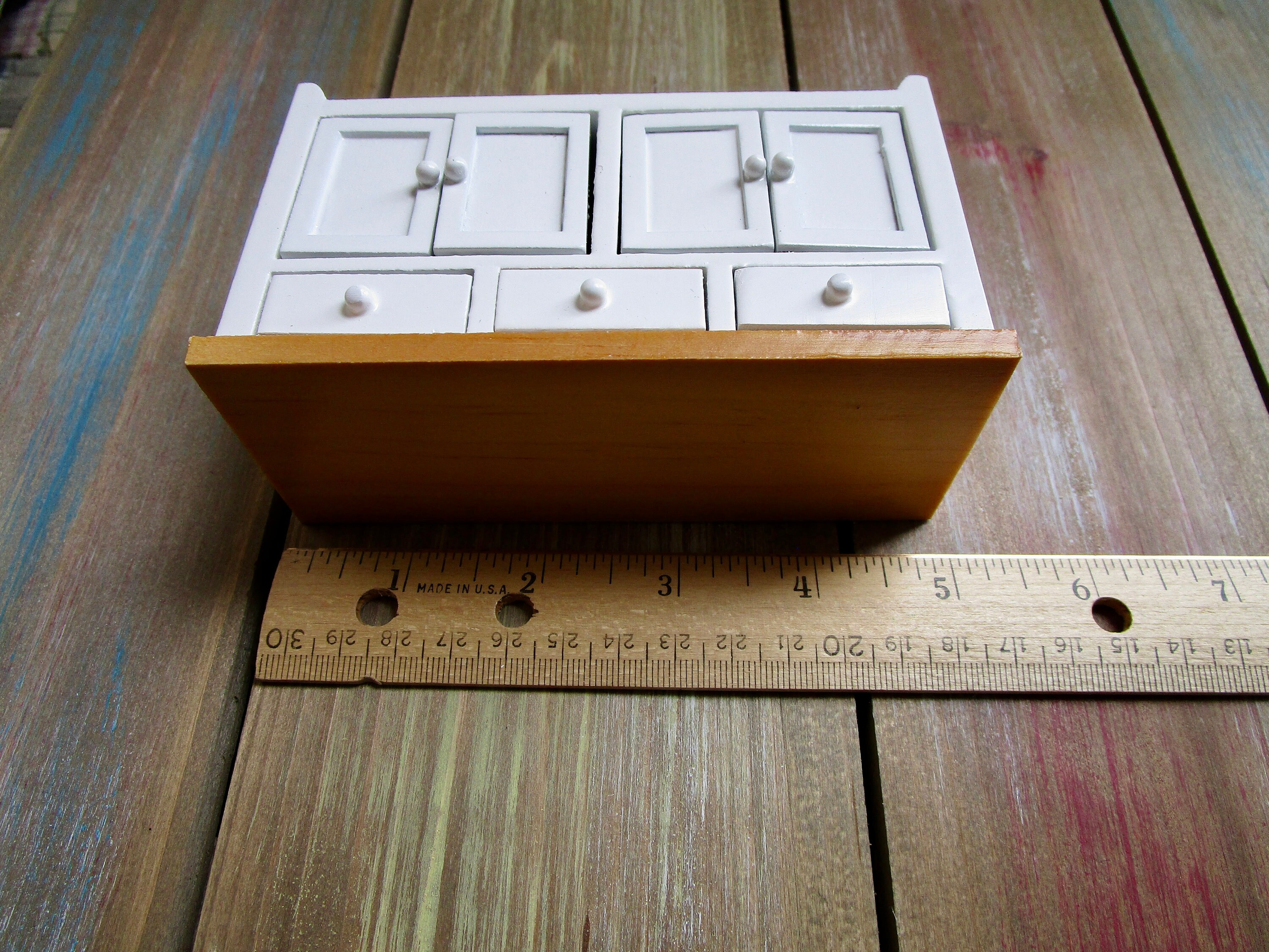 Miniature Kitchen Counter, Mini Island White With Wood Top