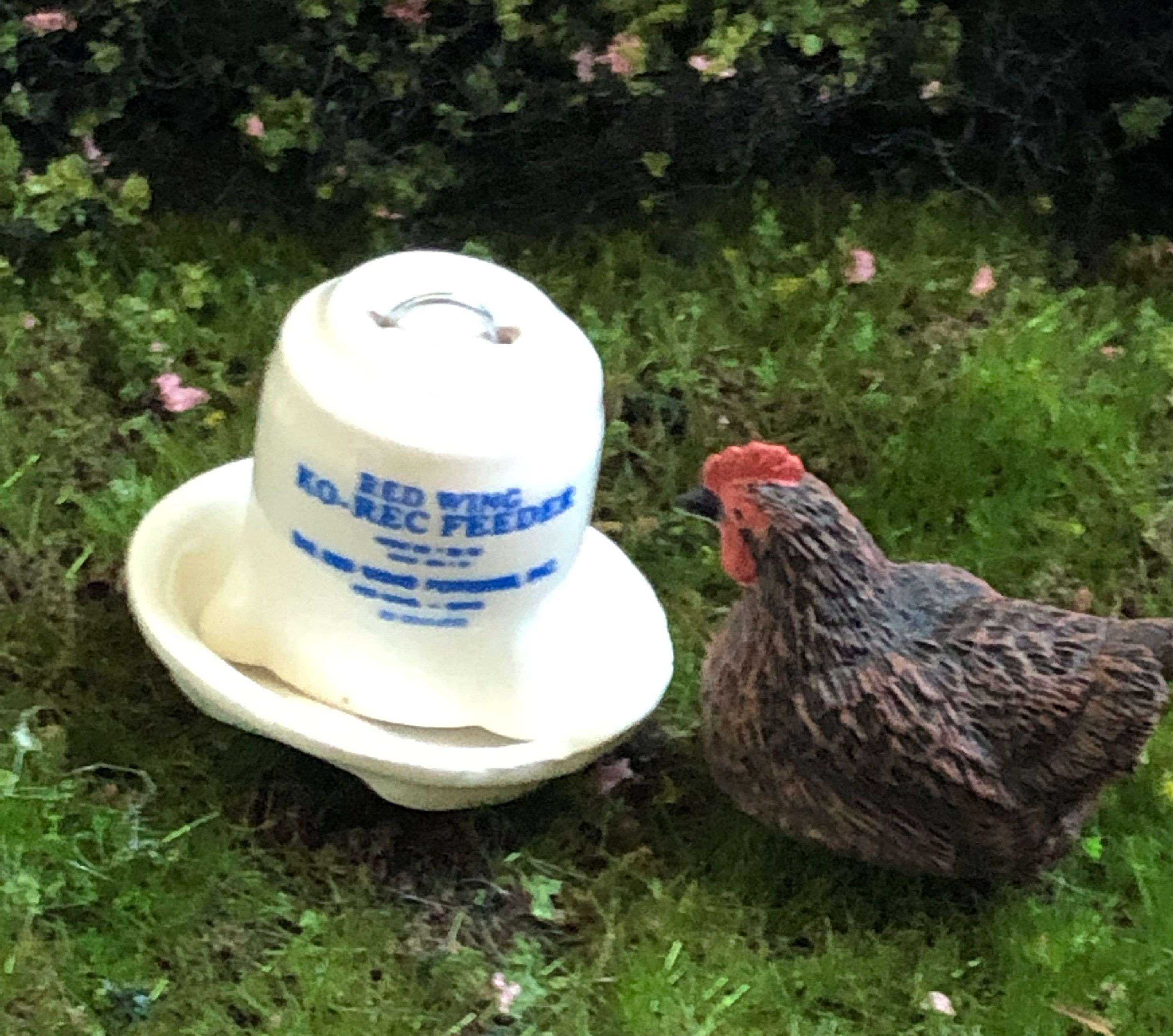 Miniature Chicken Feeder Mini Ceramic 2 Piece Chicken Feeder