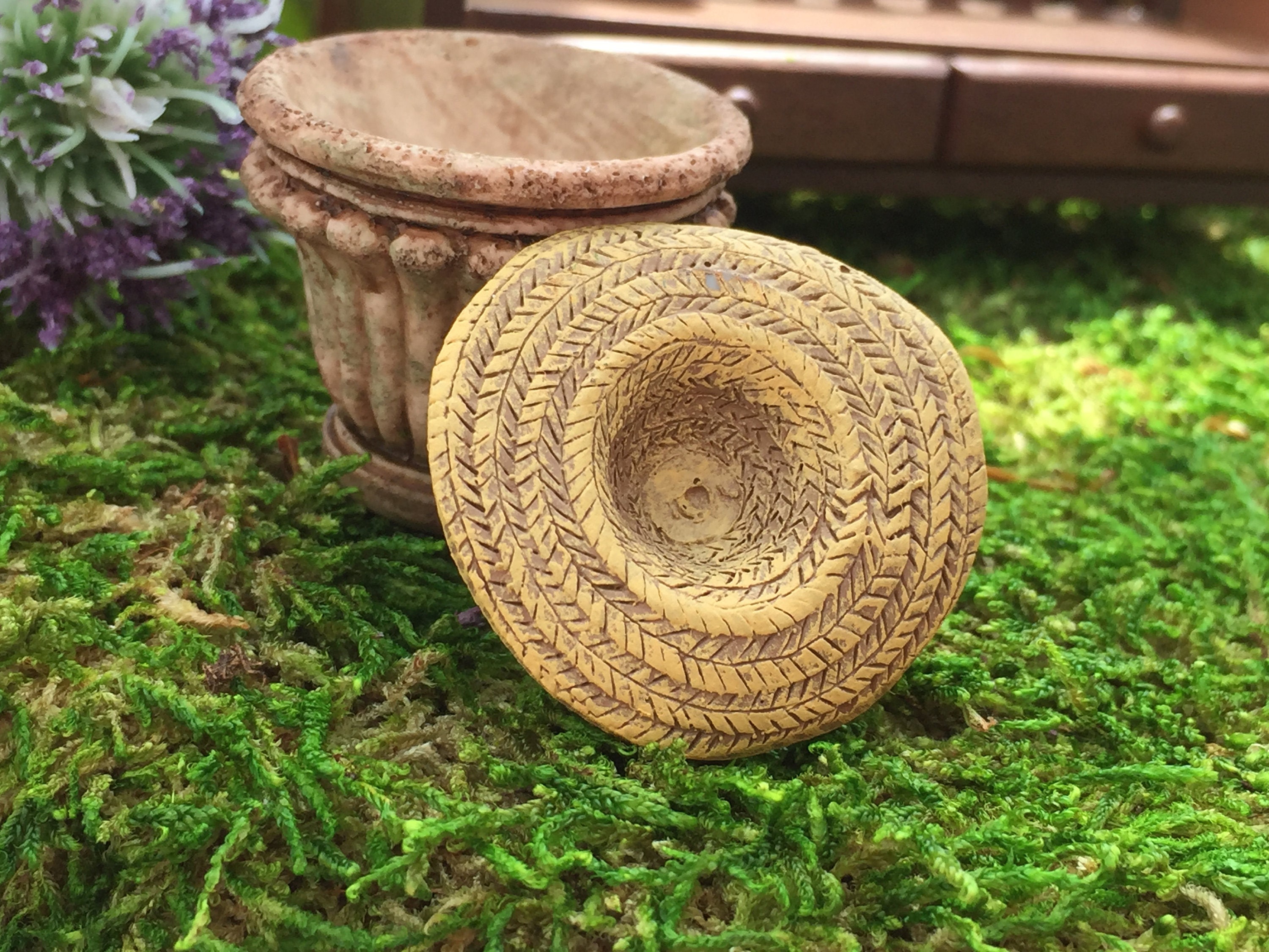Miniature Hat, Garden Straw Look Hat, Dollhouse Miniature, Miniature