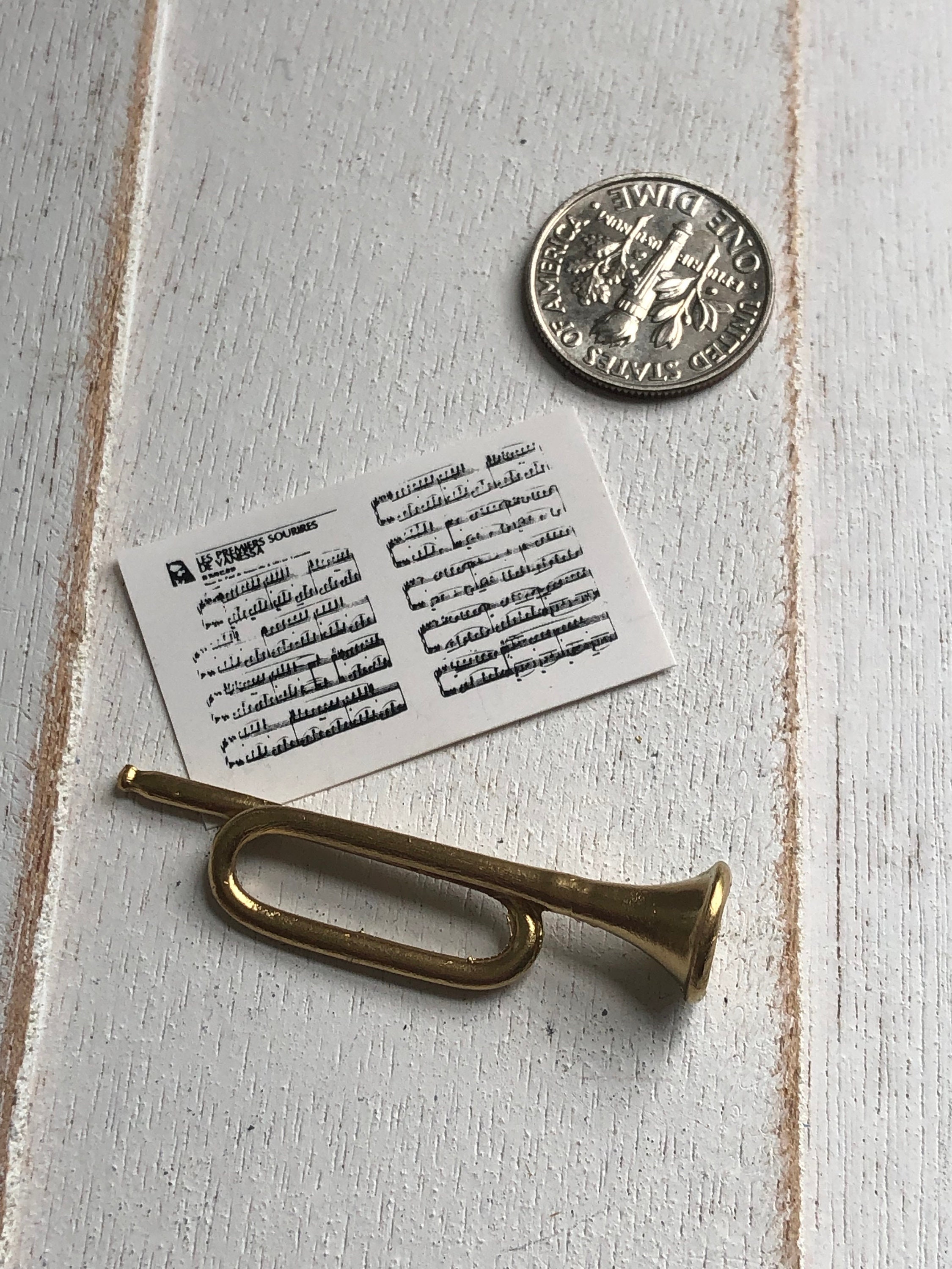 Miniature Bugle, Mini Gold Bugle and Sheet Music Set, Style 80