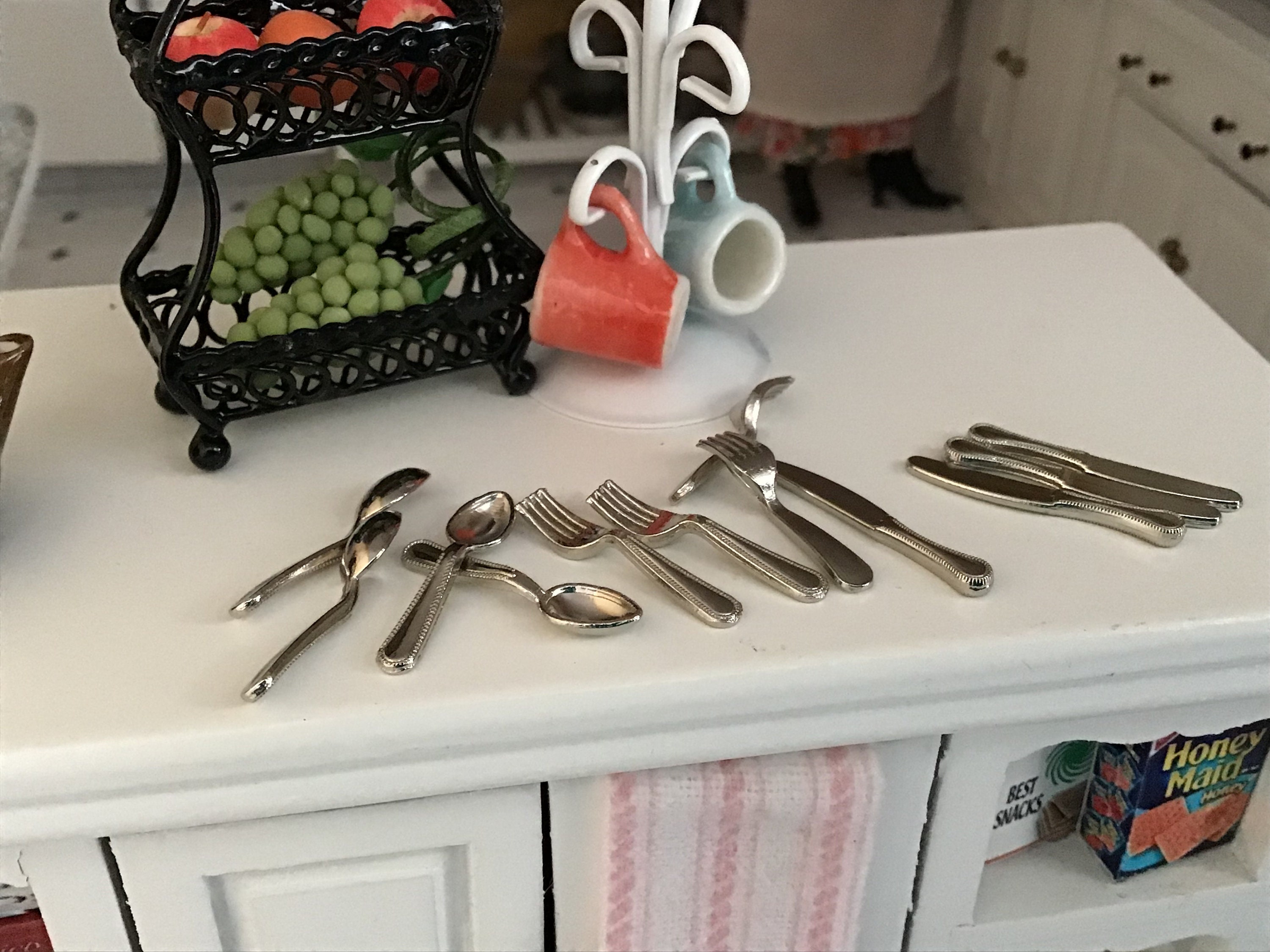 Miniature Silverware Set, 12 Piece Flatware, Mini Cutlery, Dollhouse